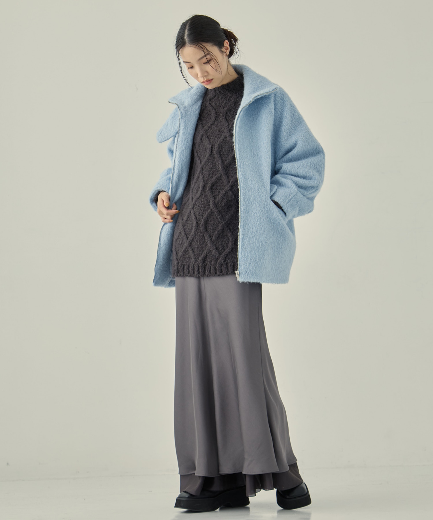 【WEB限定カラー】STAND COLLAR SHAGGY MIDDLE COAT STUDIOUS