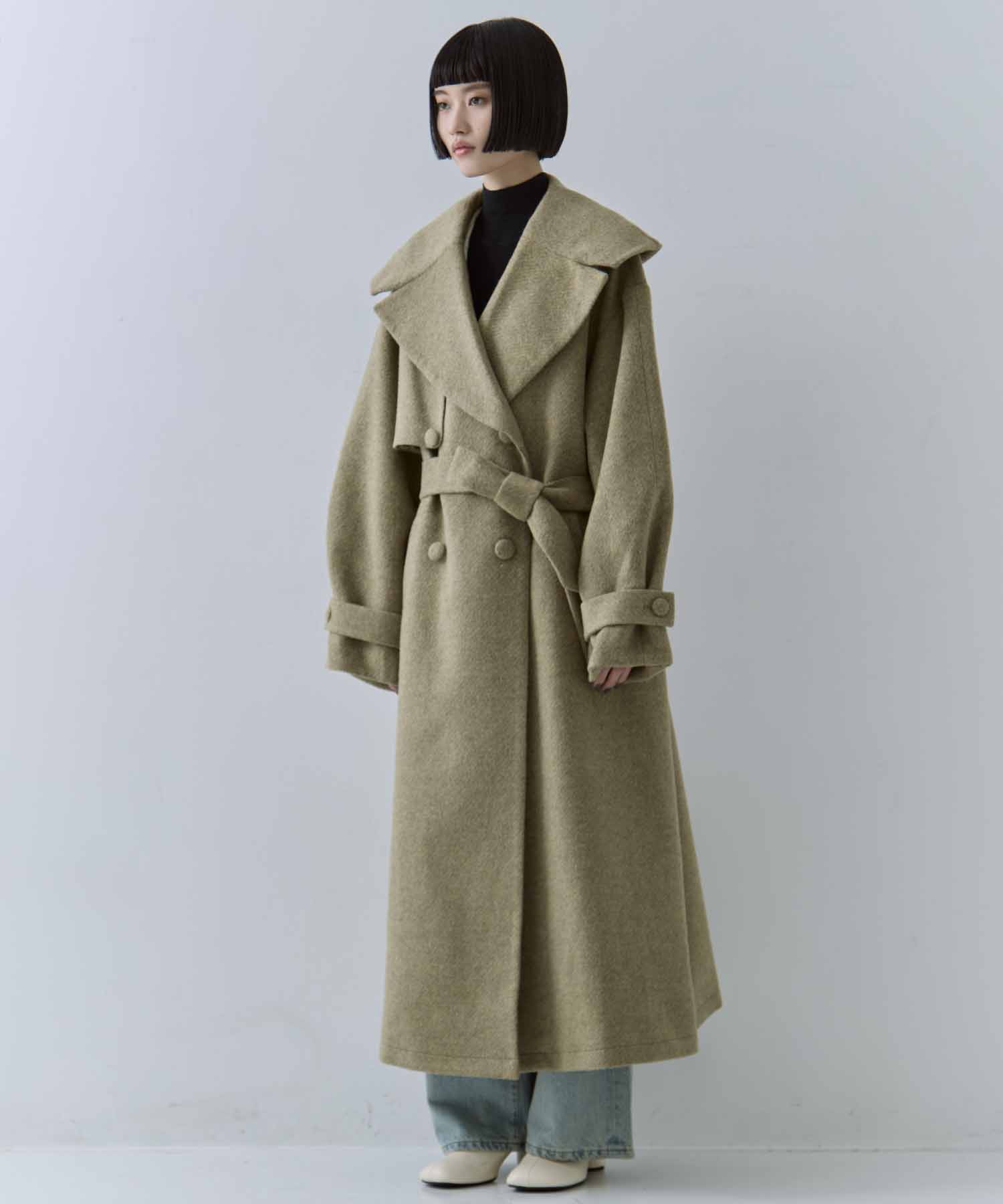 UND BIG ROUND COLLAR WOOL LONG COAT AMERI
