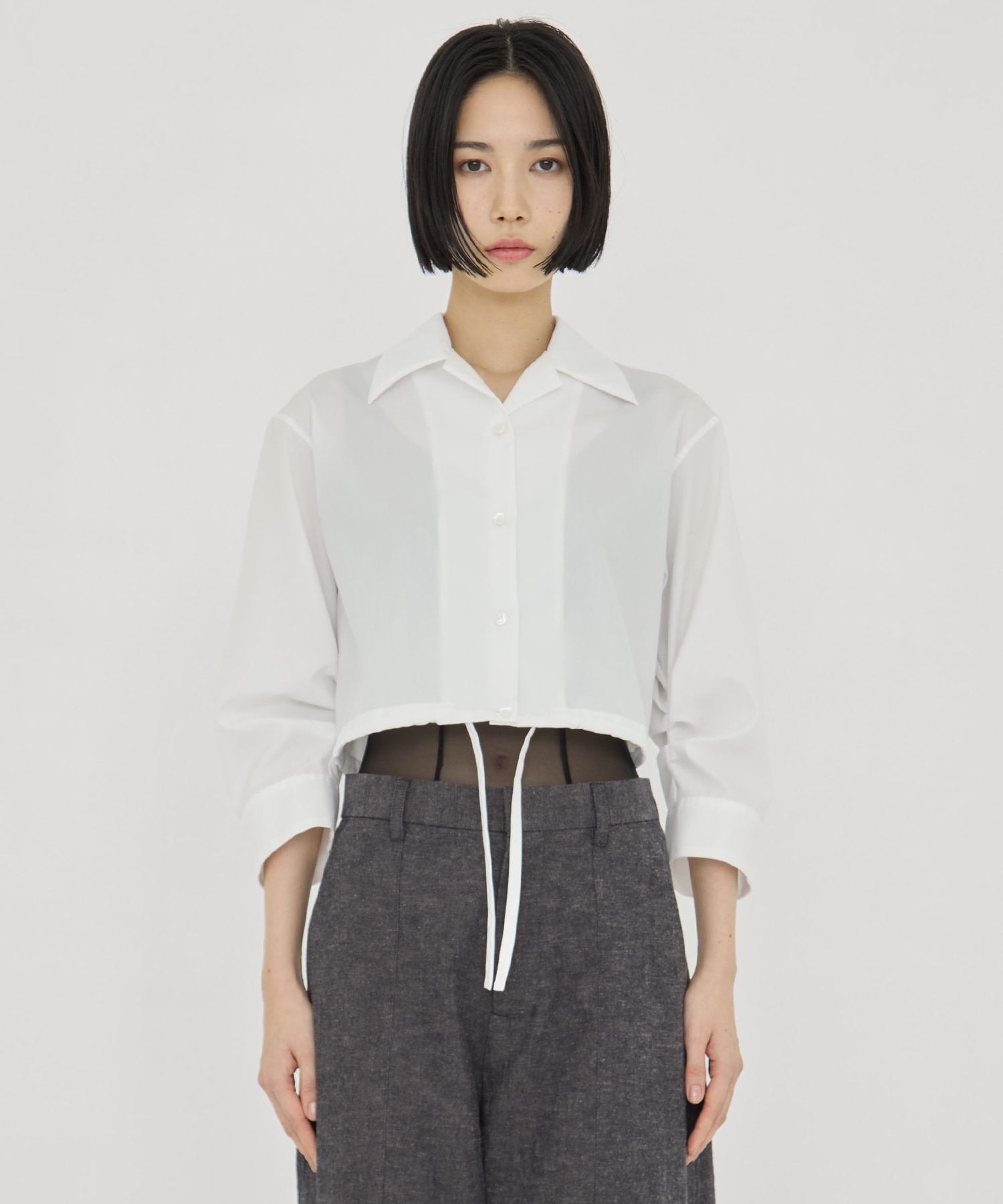 CROPPED COTTON OPEN-COLLAR SHIRT CINOH
