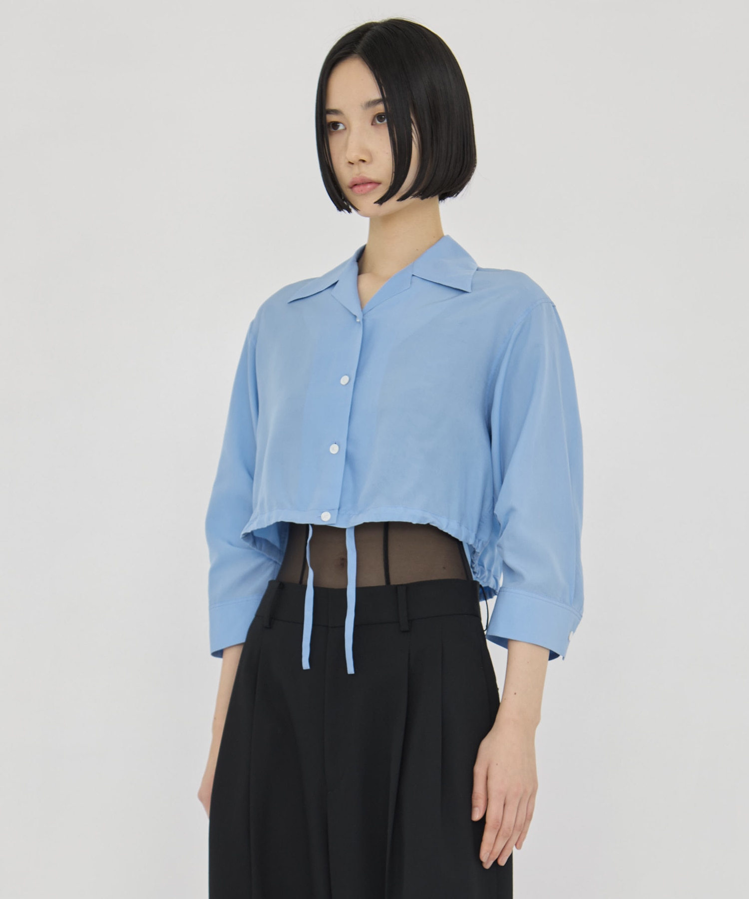 CROPPED COTTON OPEN-COLLAR SHIRT CINOH