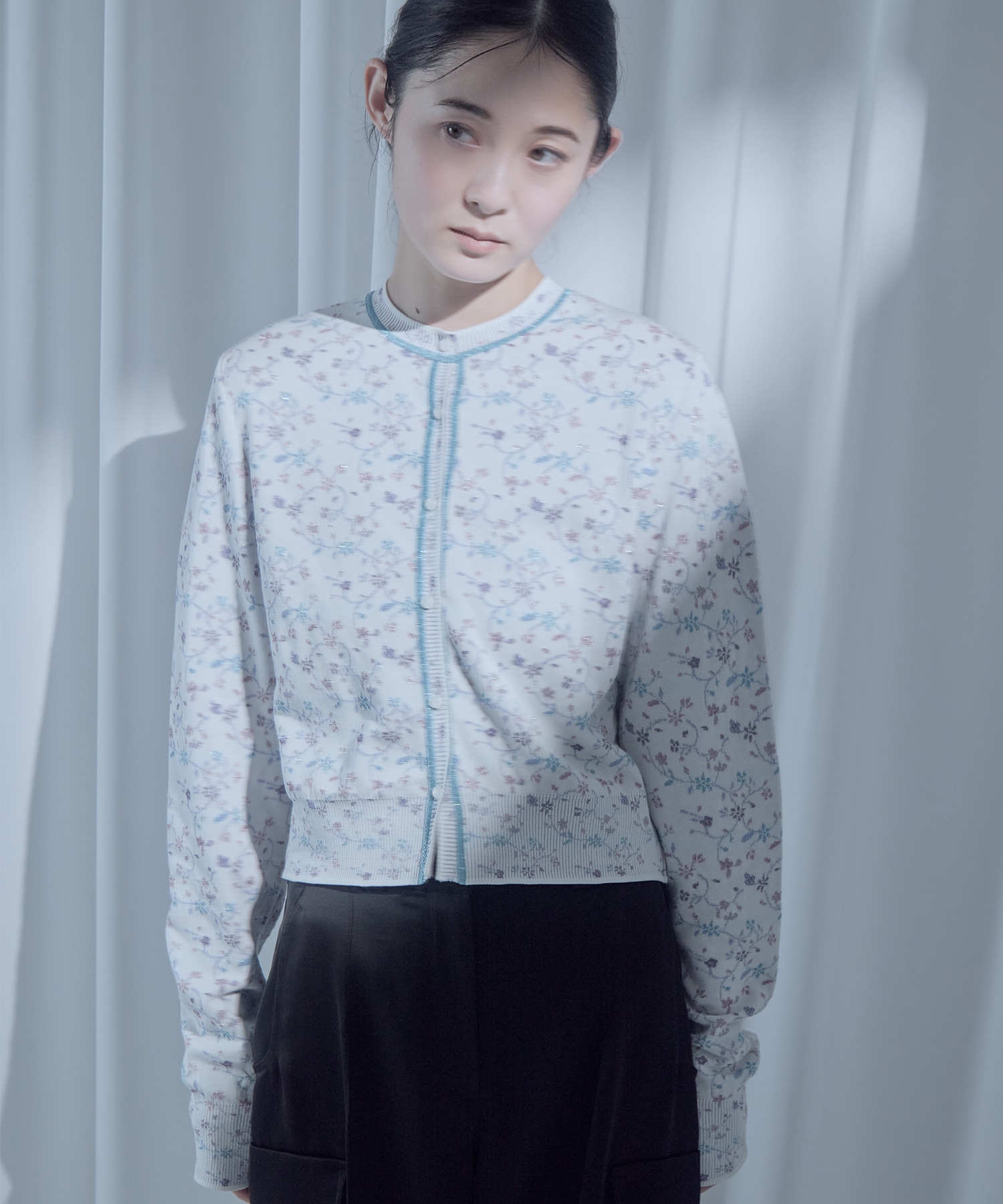 Floral Motif Glitter Knit Cardigan Mame Kurogouchi