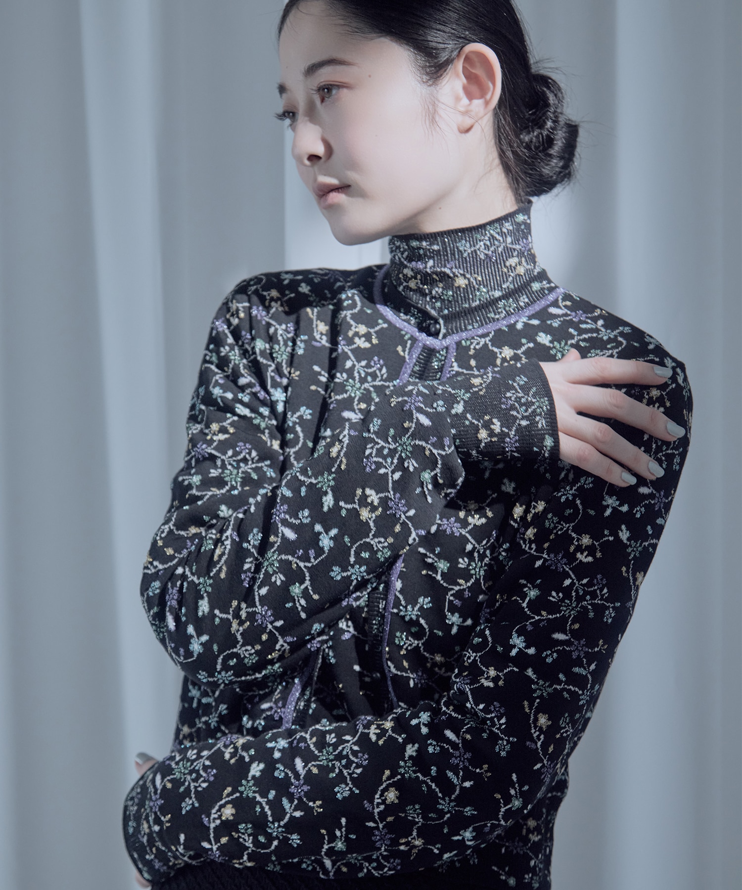 Floral Motif Glitter Knit Cardigan Mame Kurogouchi