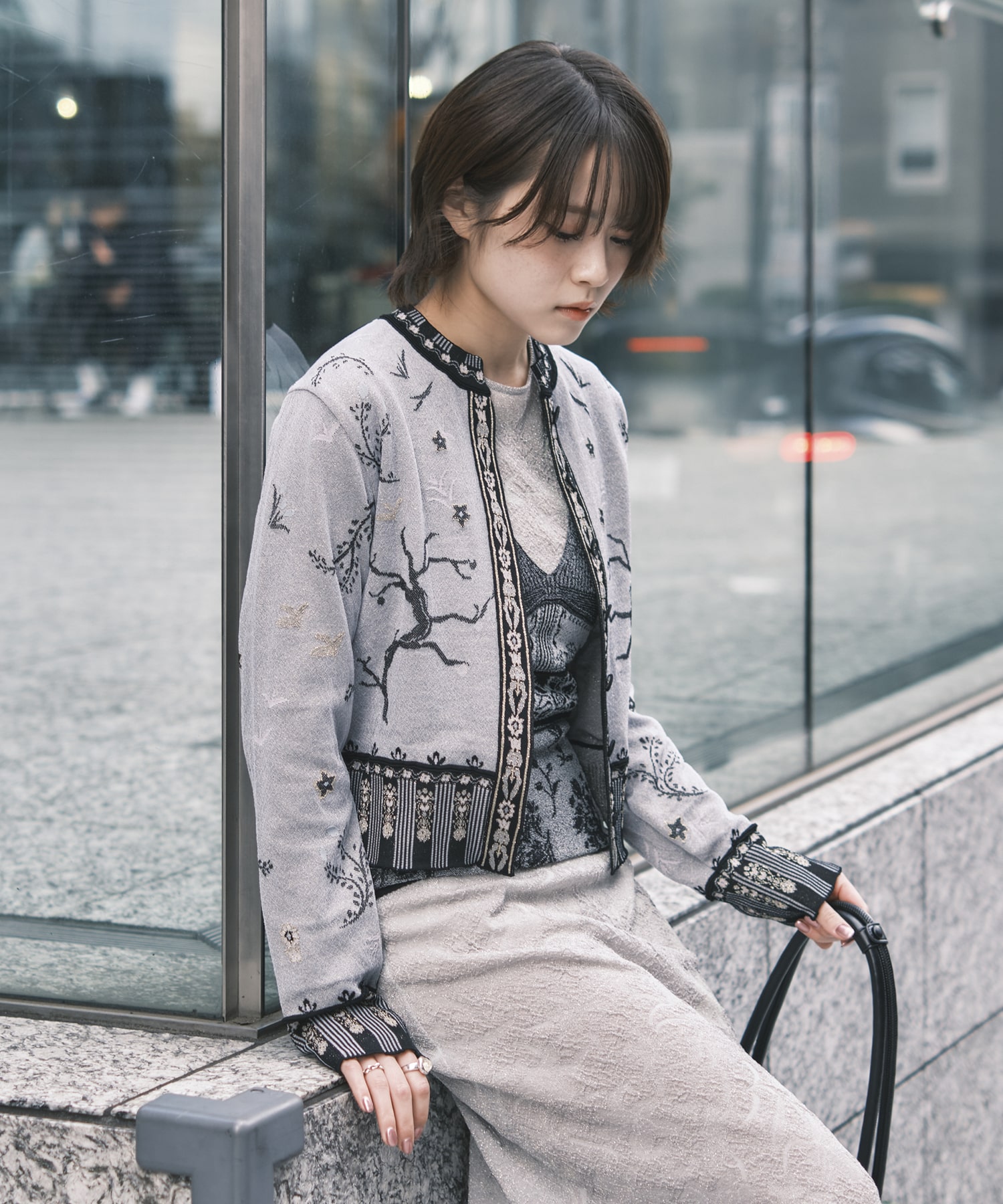 Layered Jacquard Knit Cardigan Mame Kurogouchi