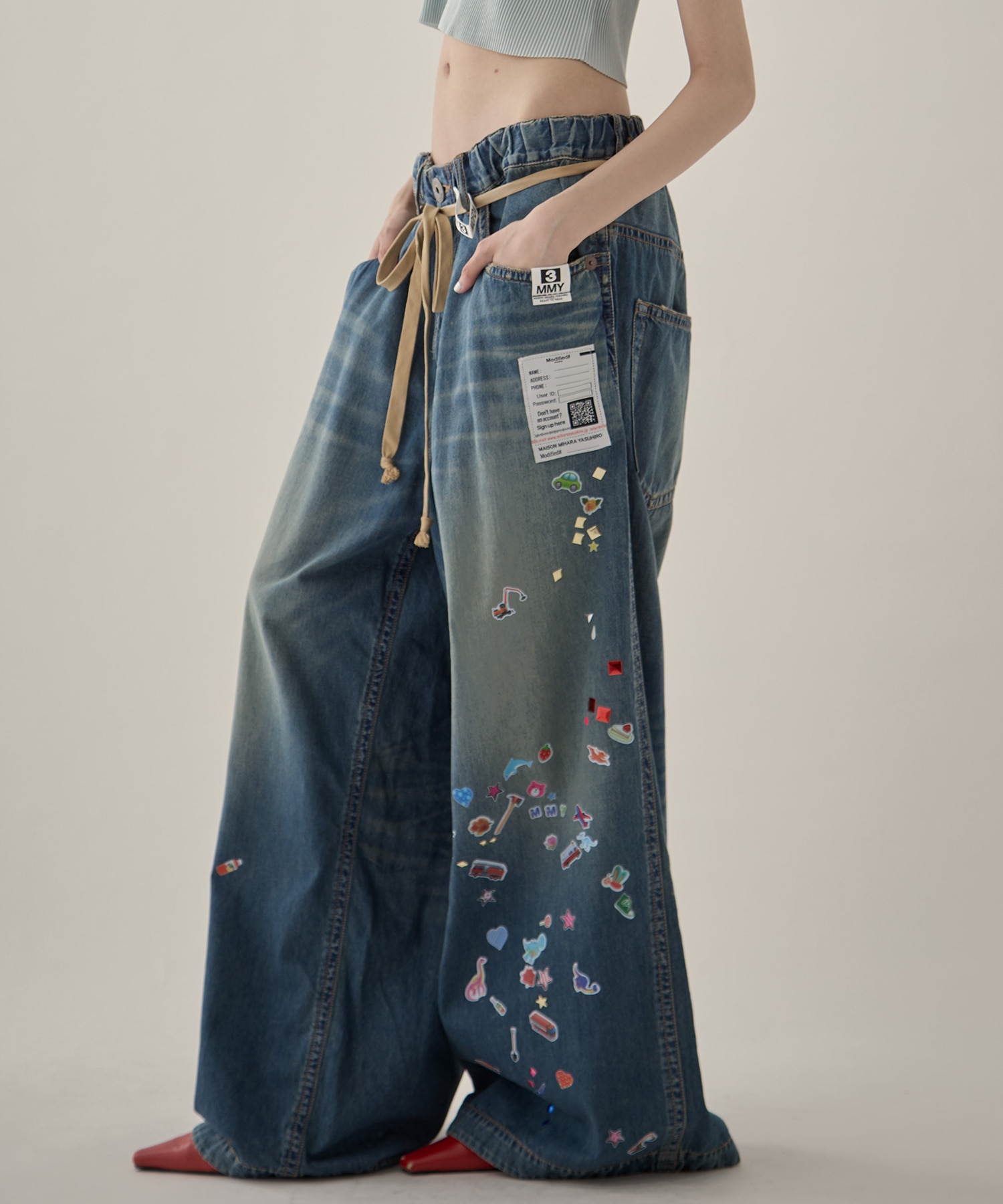 DENIM HUGE DETAIL PANTS w KIDS STICKER Maison MIHARA YASUHIRO
