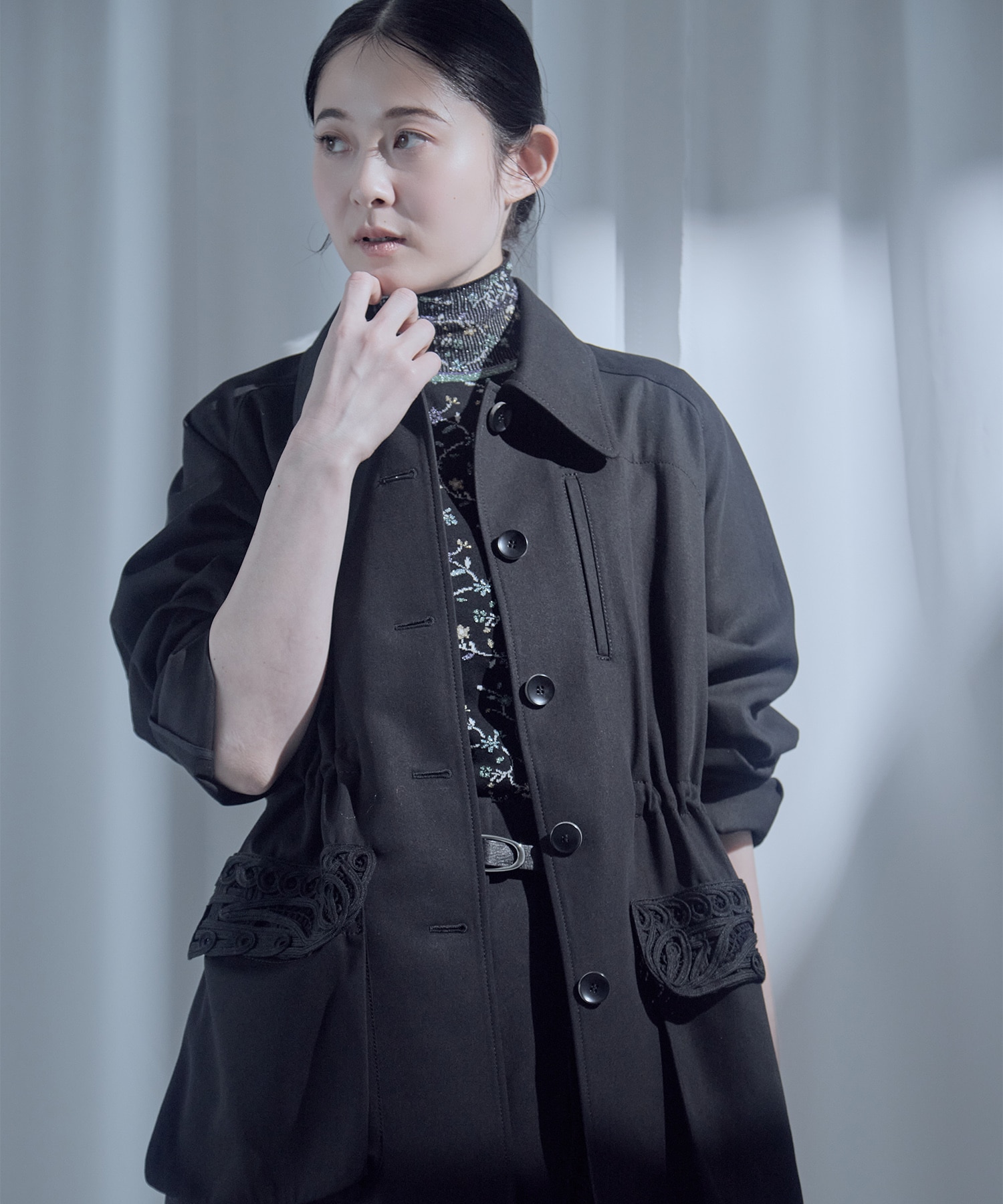 別注Cording Embroidery Detailed Middle Length Jacket Mame Kurogouchi