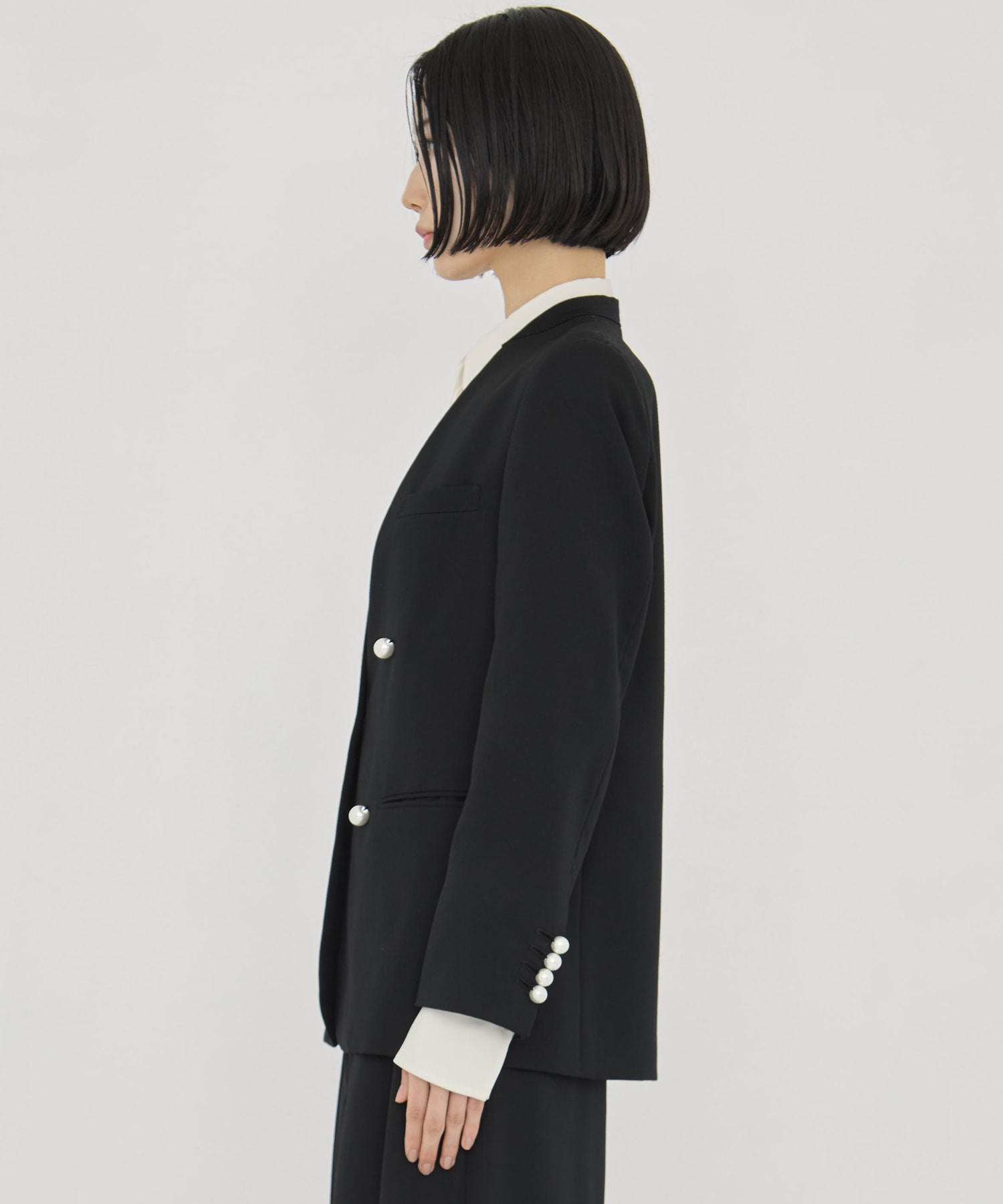 BLACK FORMAL NO COLLAR JACKET CINOH