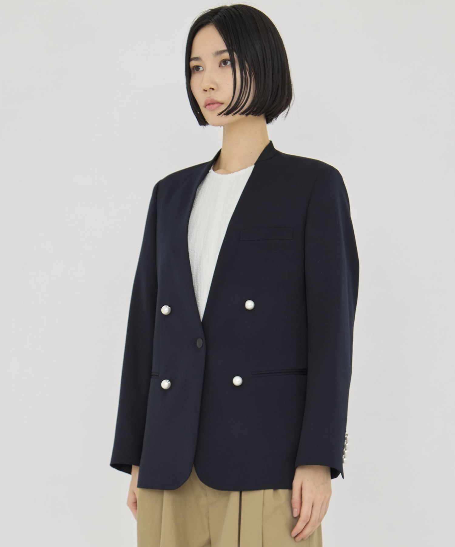 BLACK FORMAL NO COLLAR JACKET CINOH