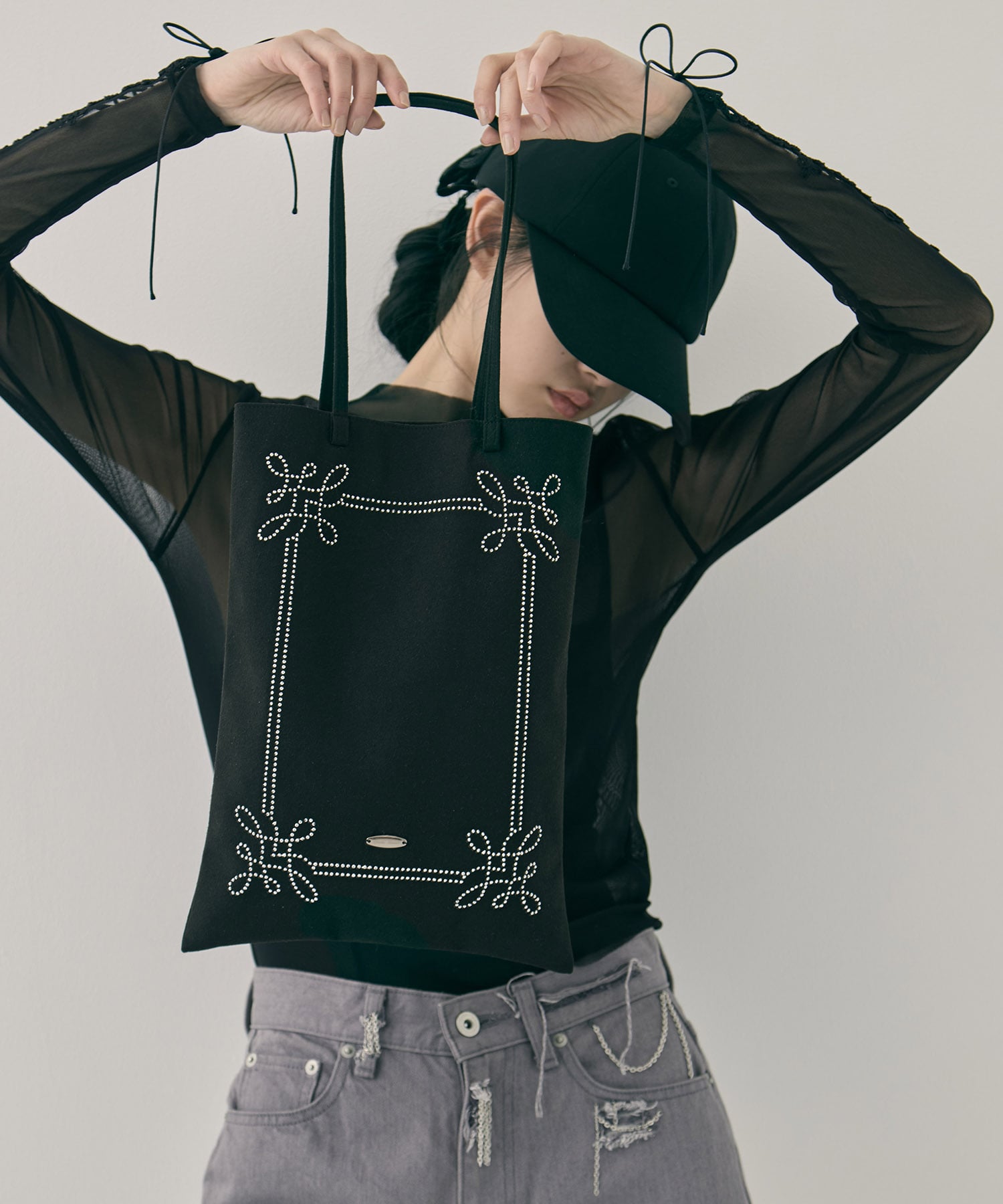Rhinestone frame tote bag tanakadaisuke