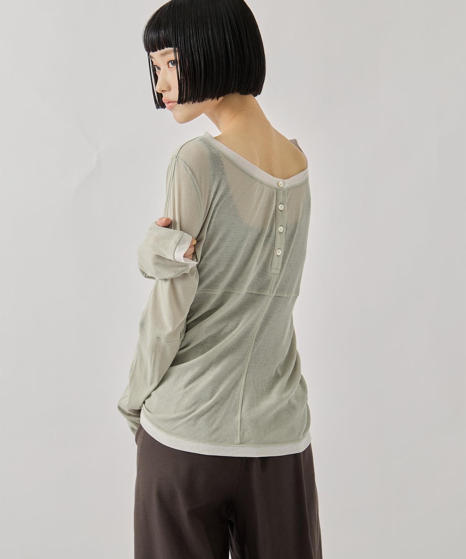 2way Sheer Cotton Long Tee STUDIOUS