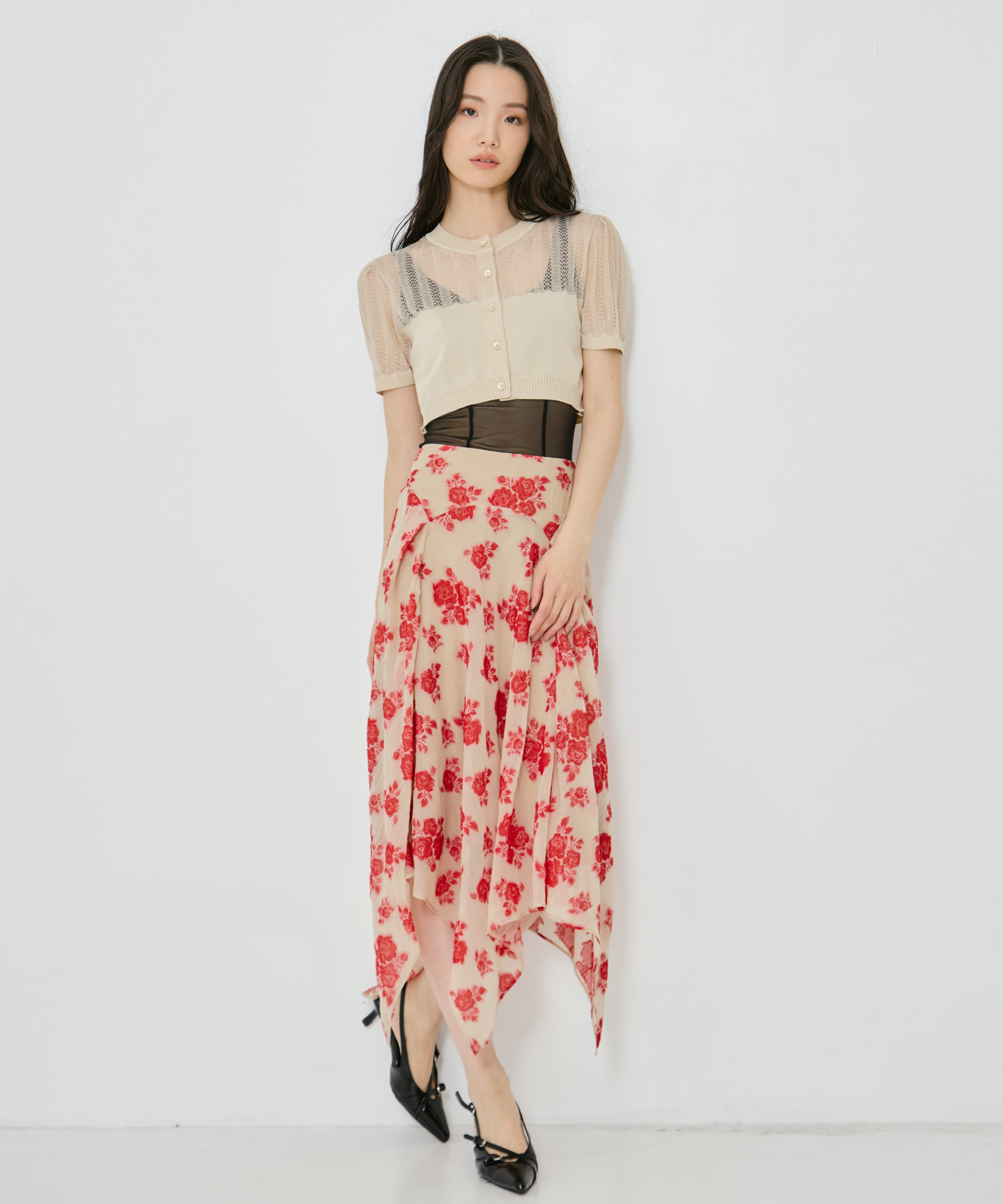 CONVERTIBLE SHEER STRIPE KNIT CARDIGAN FETICO