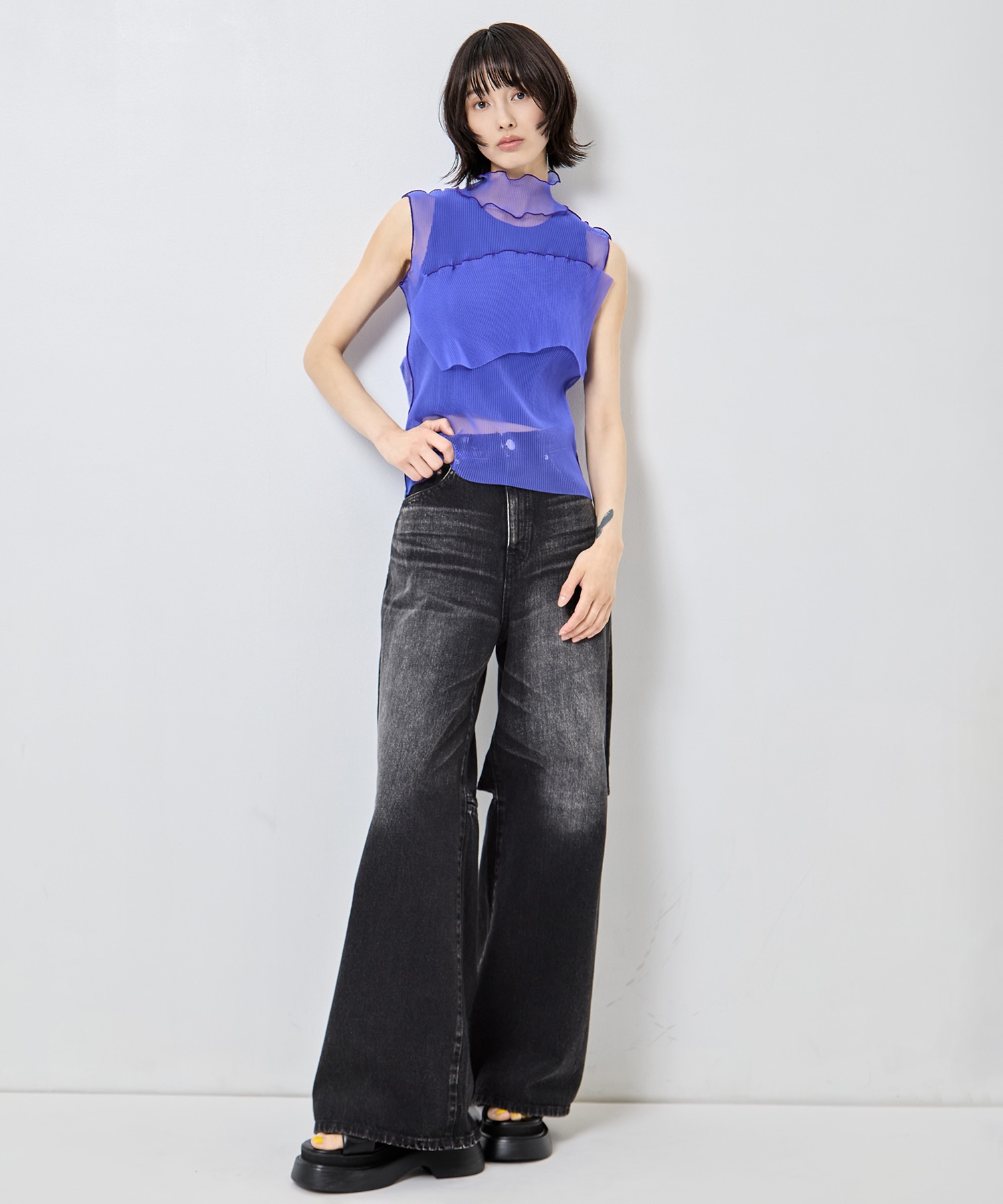 別注 WASHED DENIM CUT OUT WIDE PANTS JOHN LAWRENCE SULLIVAN