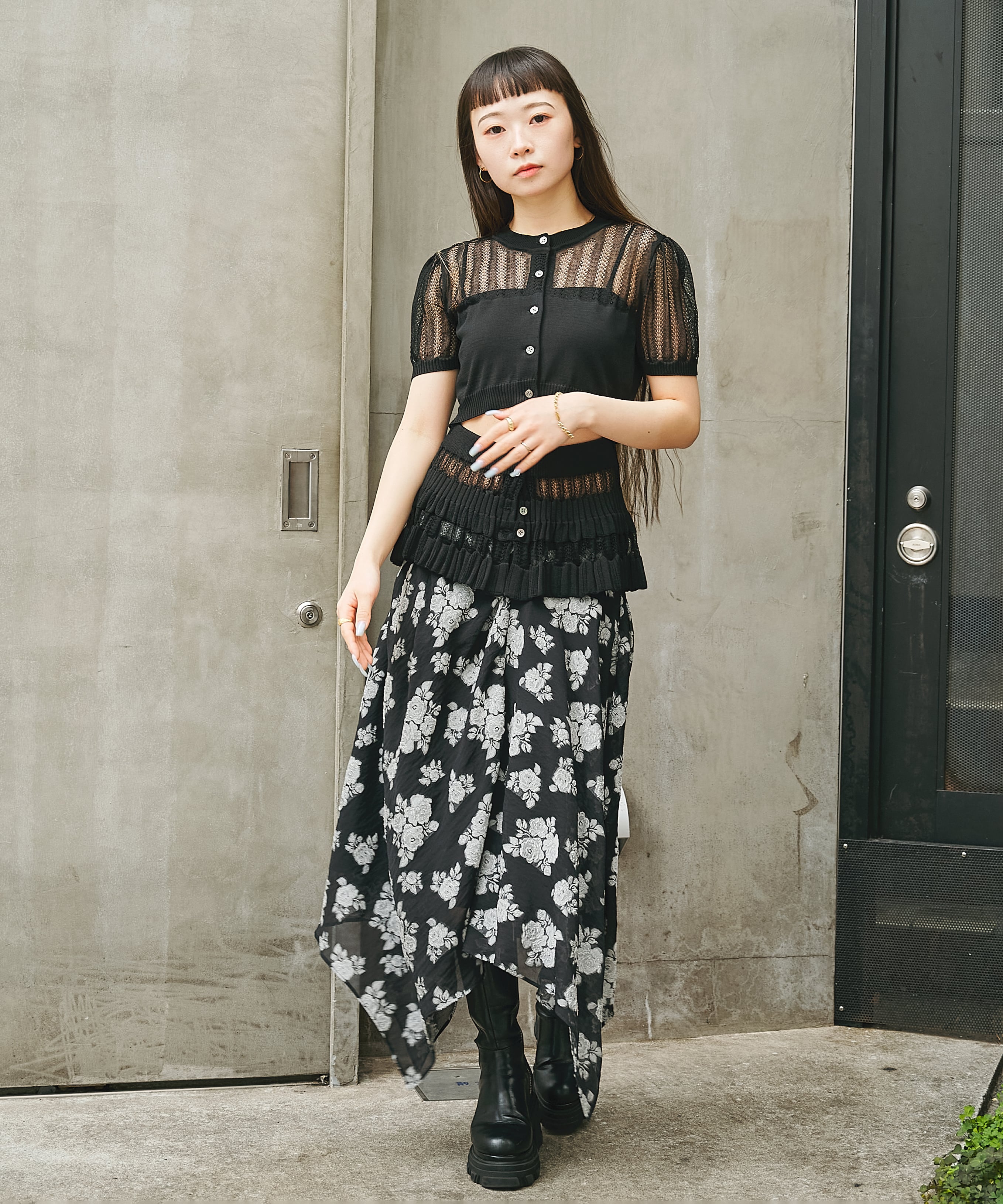 DRAPED FLORAL JACQUARD SKIRT FETICO