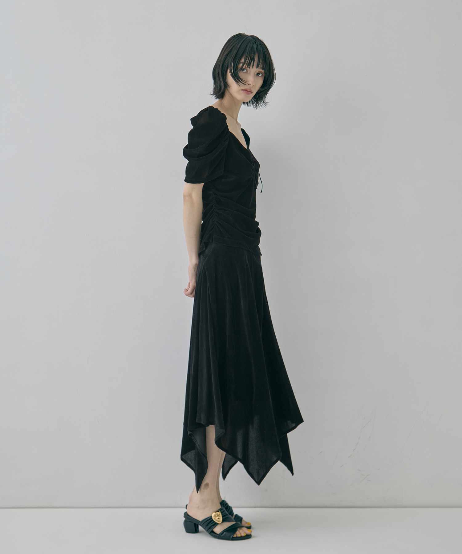VELVET TULLE GATHERED SKIRT FETICO