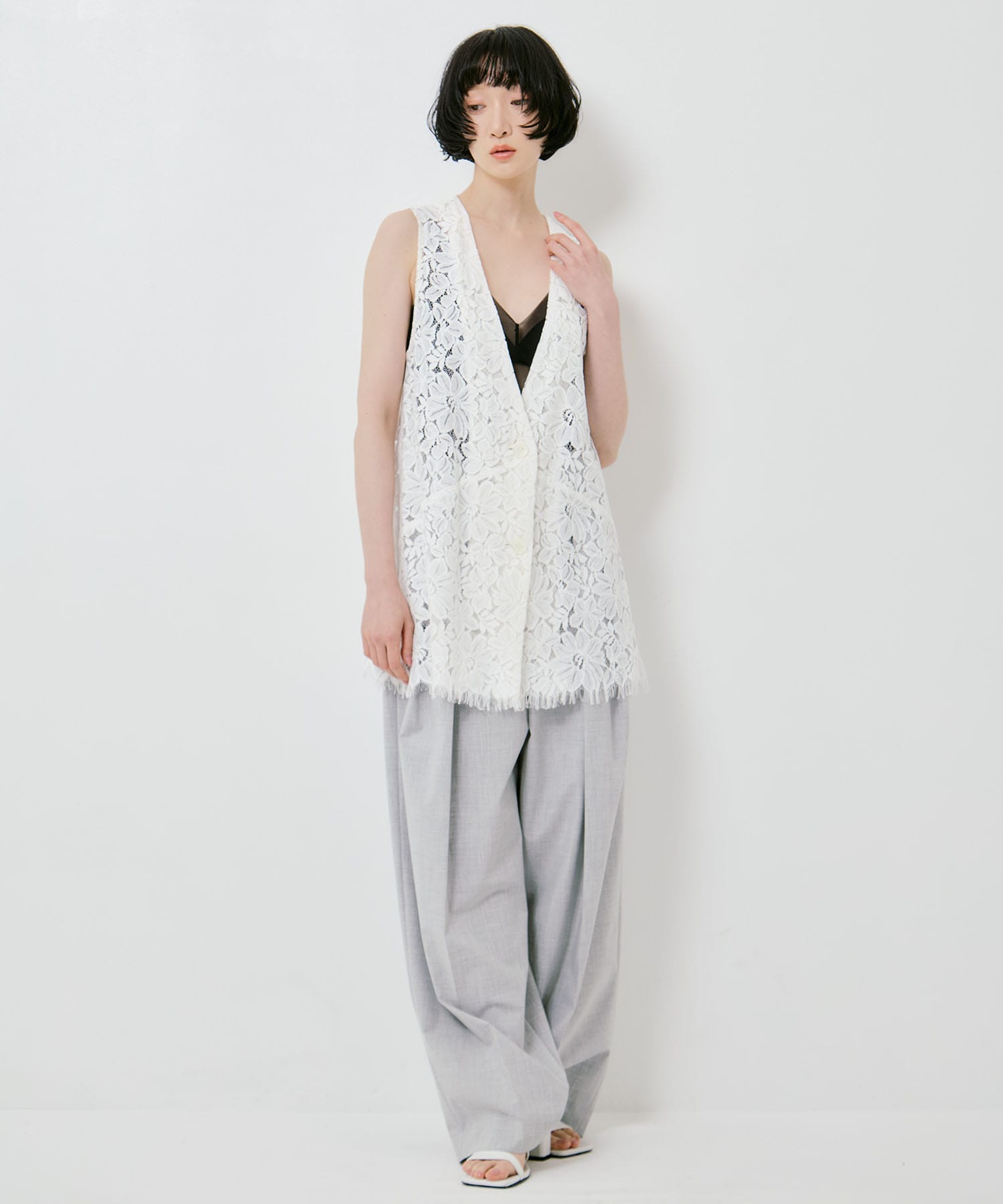 MELANGE LACE VEST LAYERED JACKET AMERI