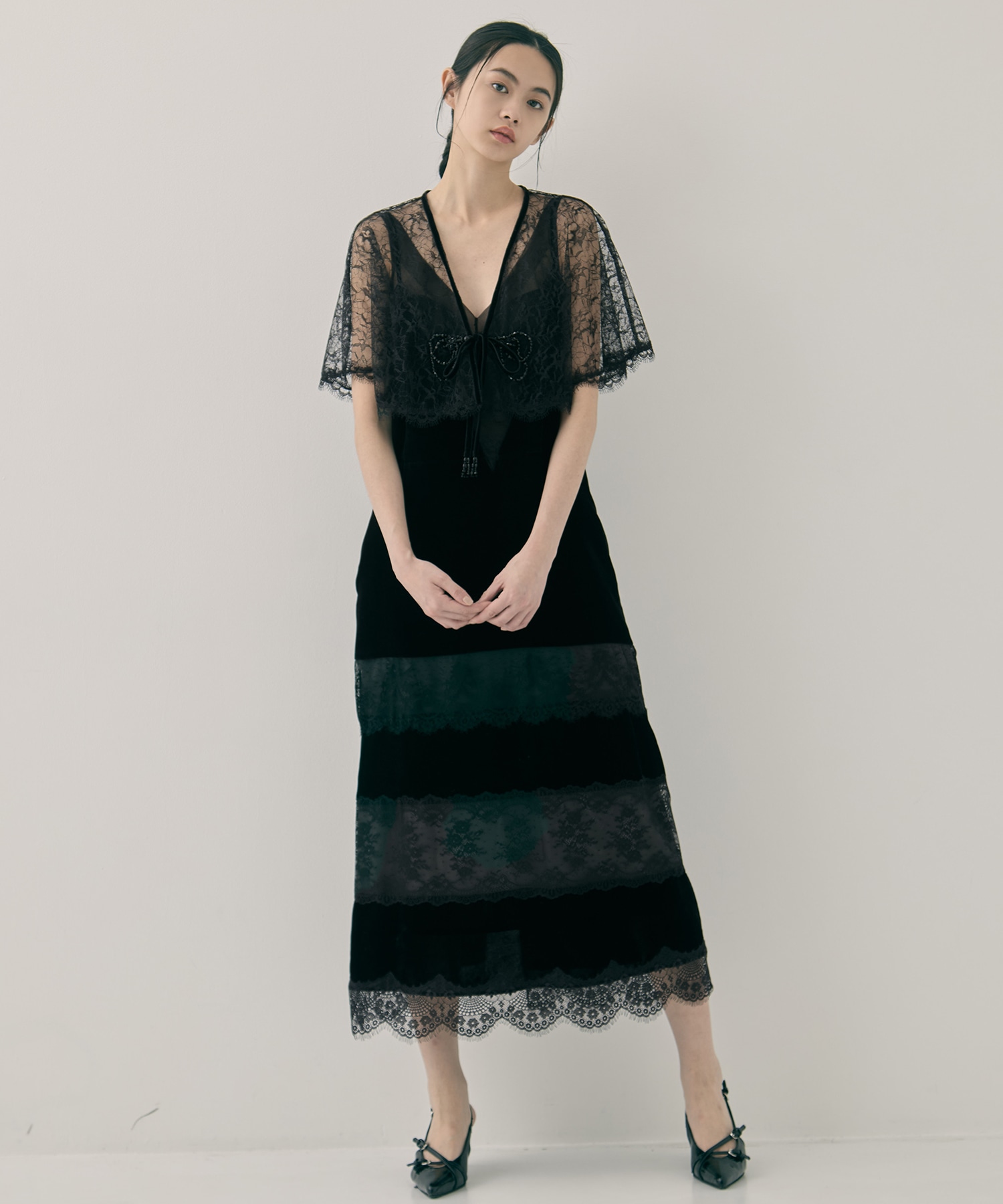 flower lace velvet ribbon cape tanakadaisuke