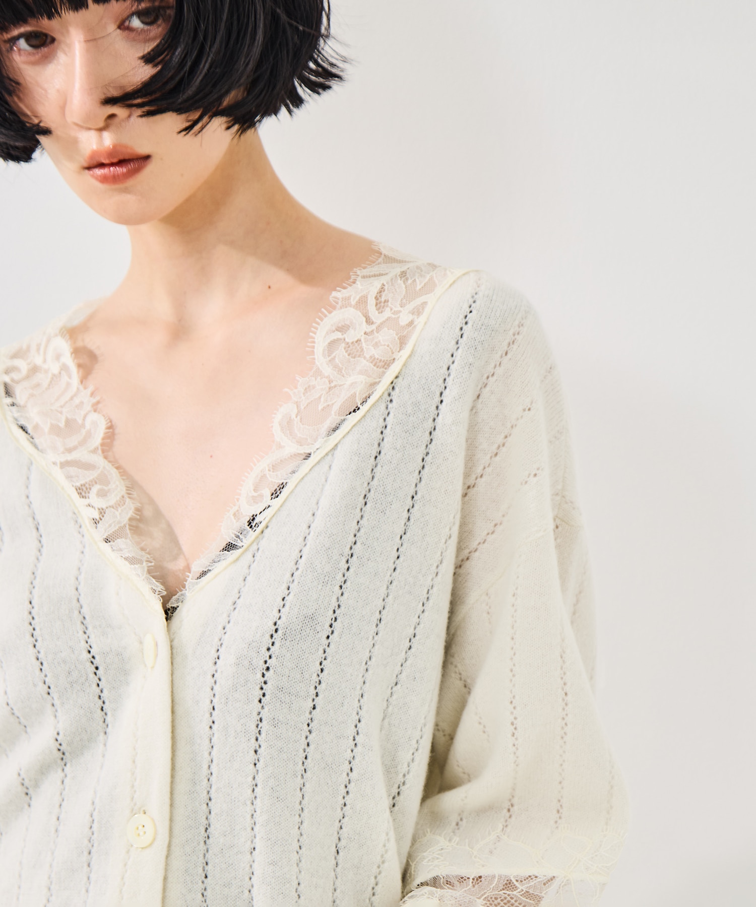 OVERSIZED HAIRY LACE PANELED KNIT CARDIGAN FETICO