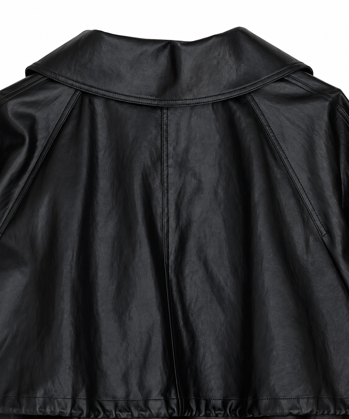 DRAWSTRING YOKE SYNTHETIC LEATHER SHORT COAT AMERI