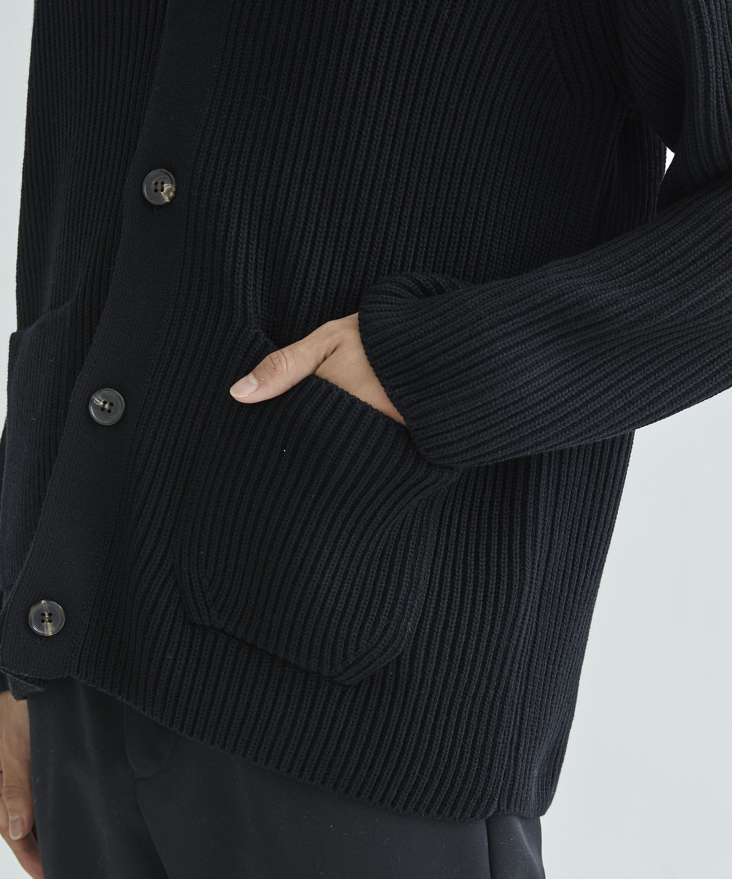 SOLID WOOL RIB CARDIGAN | BATONER