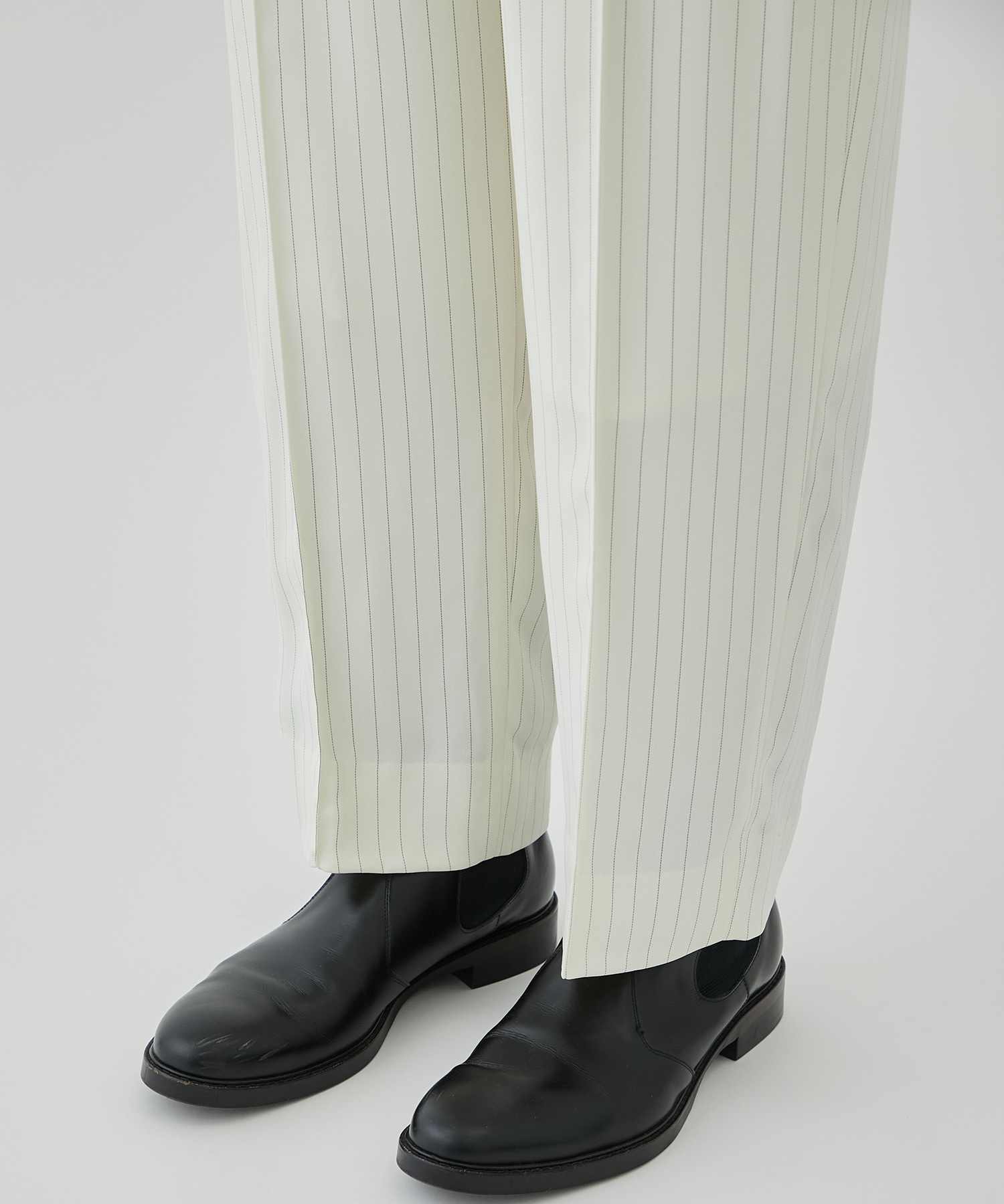 Stripe Double Cloth 2 Tuck Wide Pants with Long Belt