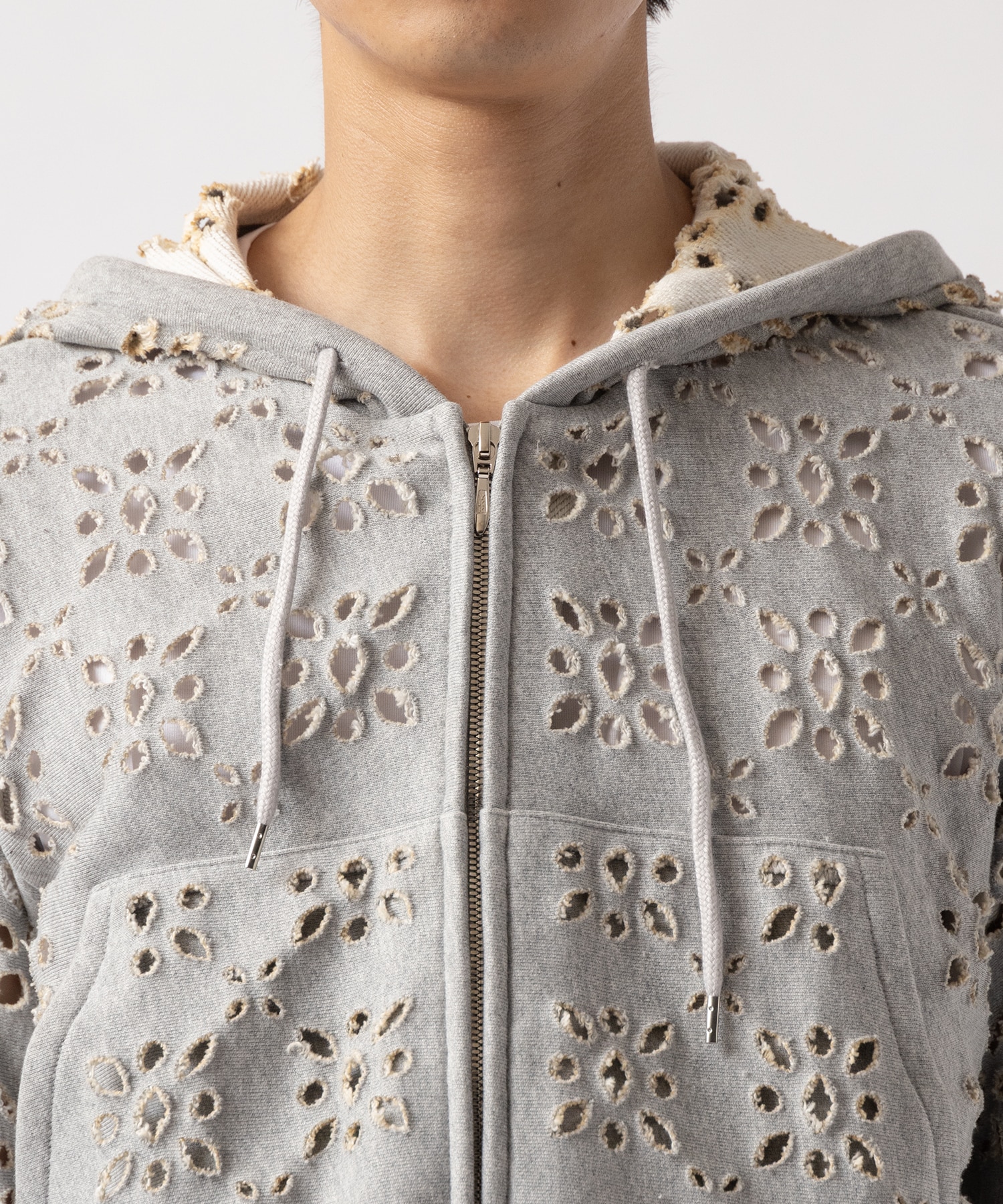 FLOWER HOLE ZIP-UP SWEAT PARKA MASU