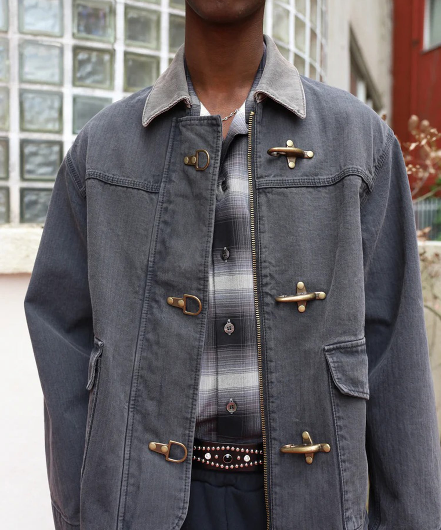 CHECK OPEN COLLAR SHIRT JieDa