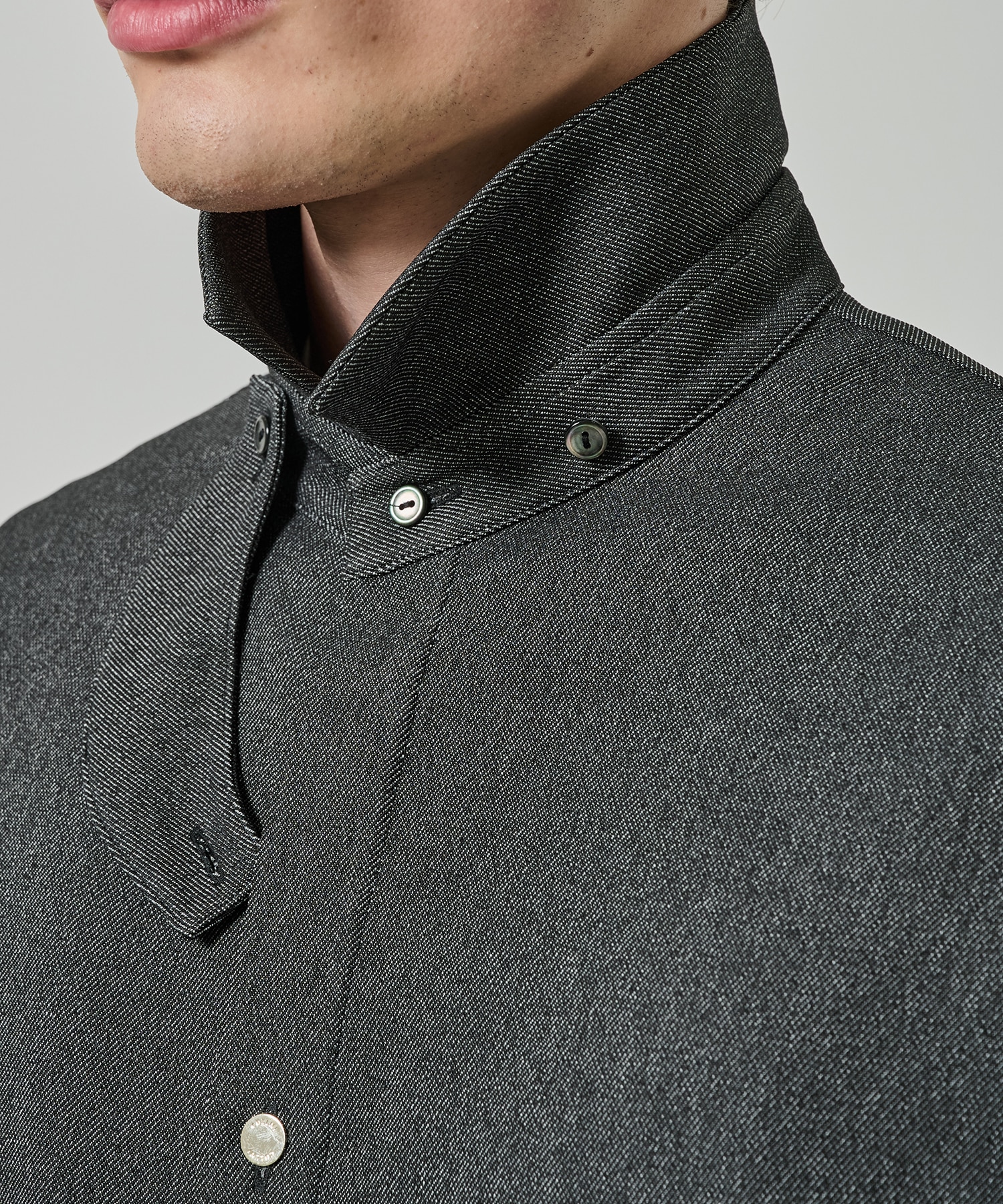 Faux Denim Front Fly Chin Tab Shirt CULLNI