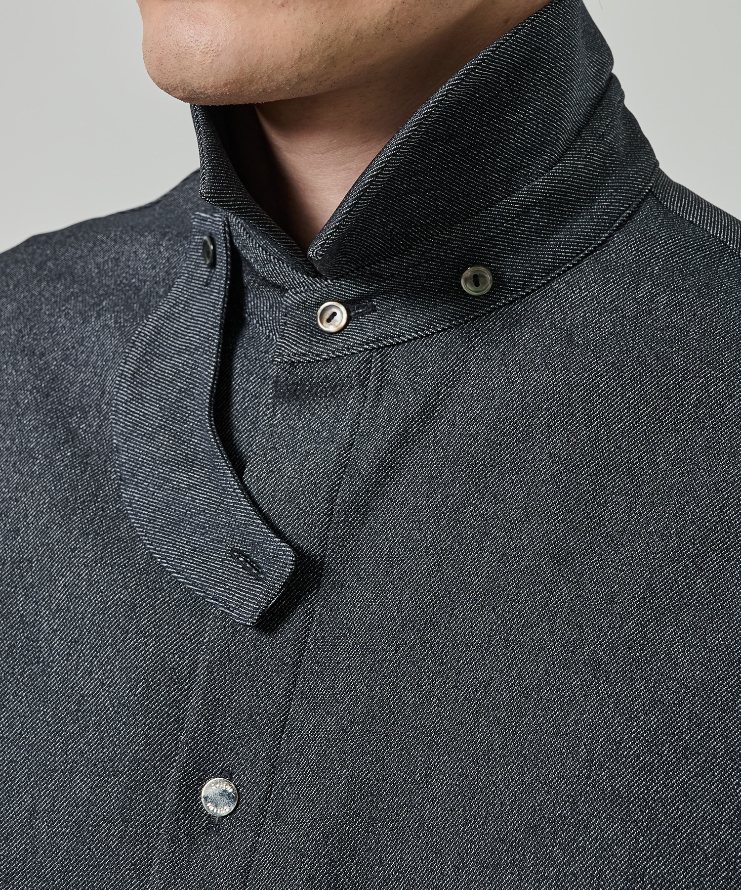 Faux Denim Front Fly Chin Tab Shirt CULLNI