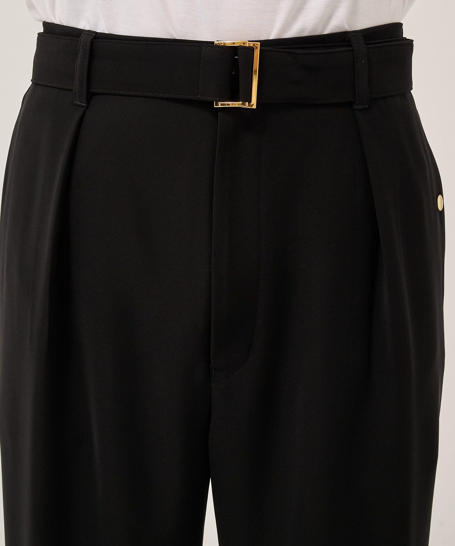 Double Cloth Twill 1Tuck Semi Wide Pants with Long Belt CULLNI