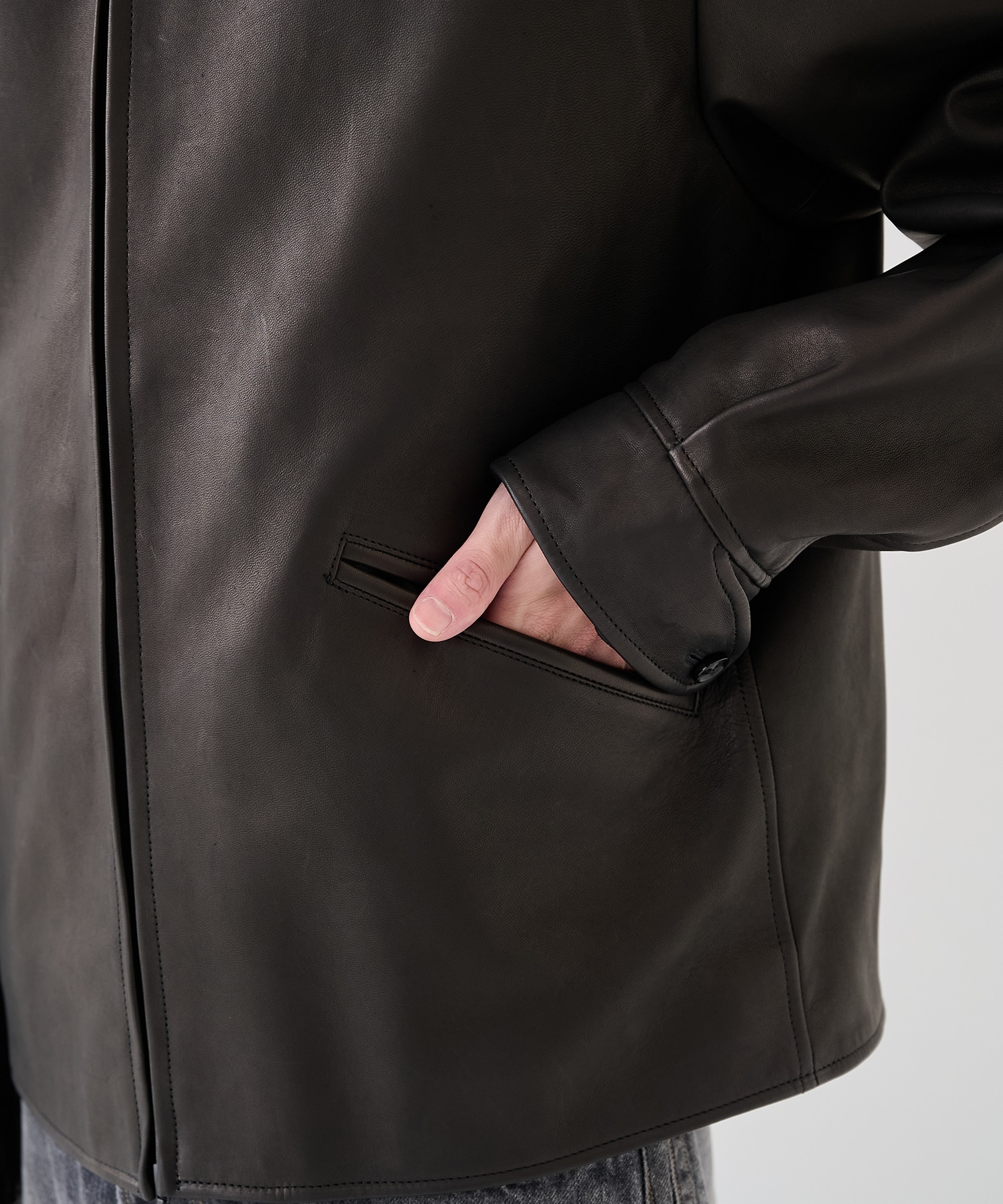 Lamb Leather Zip Short Jacket blurhms