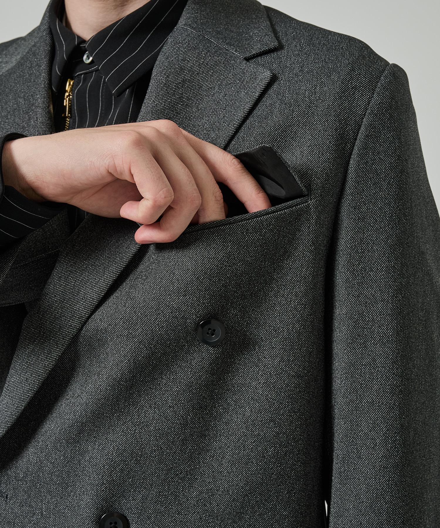 Faux Denim Slant Belt Tailored Jacket CULLNI