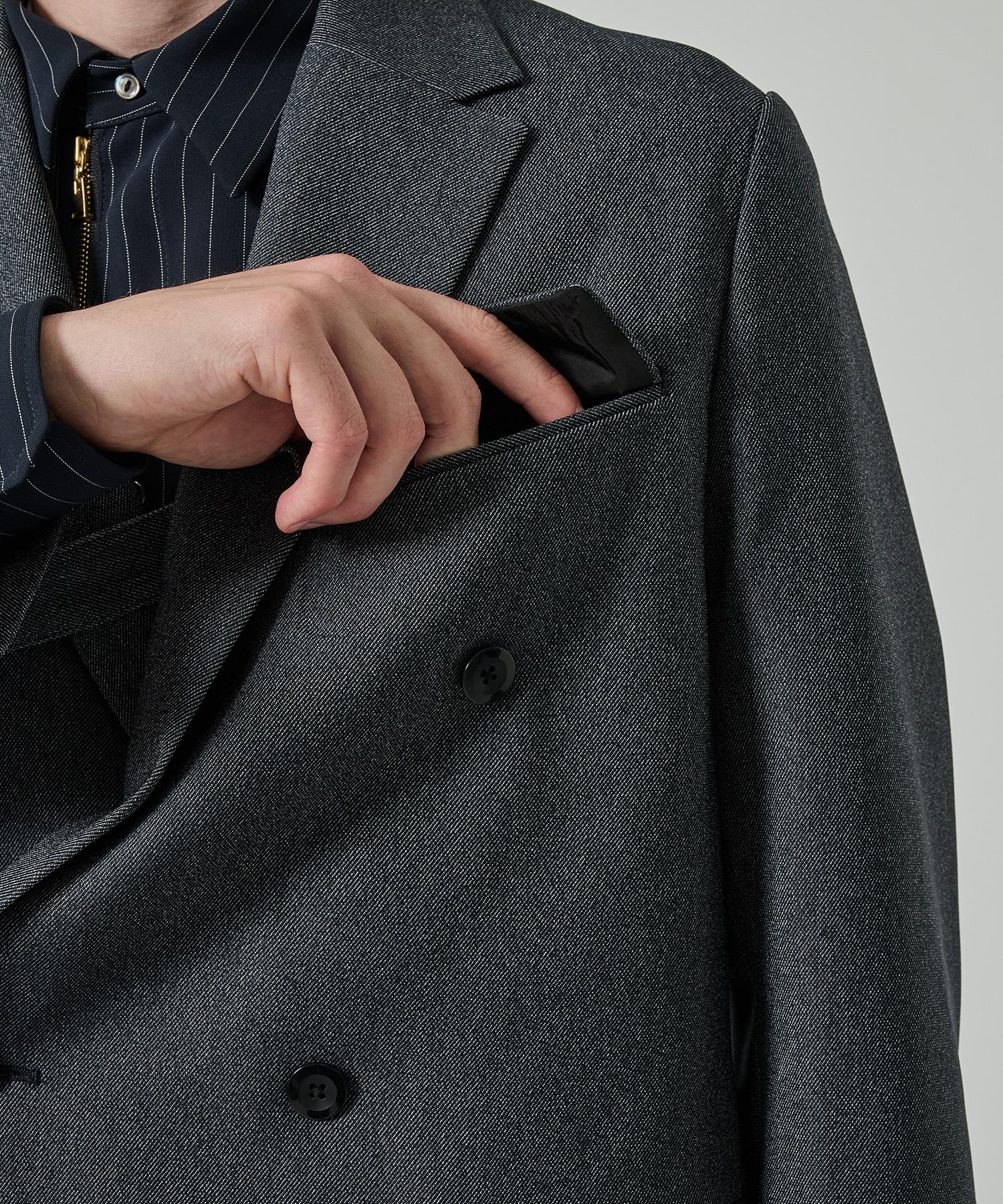 Faux Denim Slant Belt Tailored Jacket CULLNI
