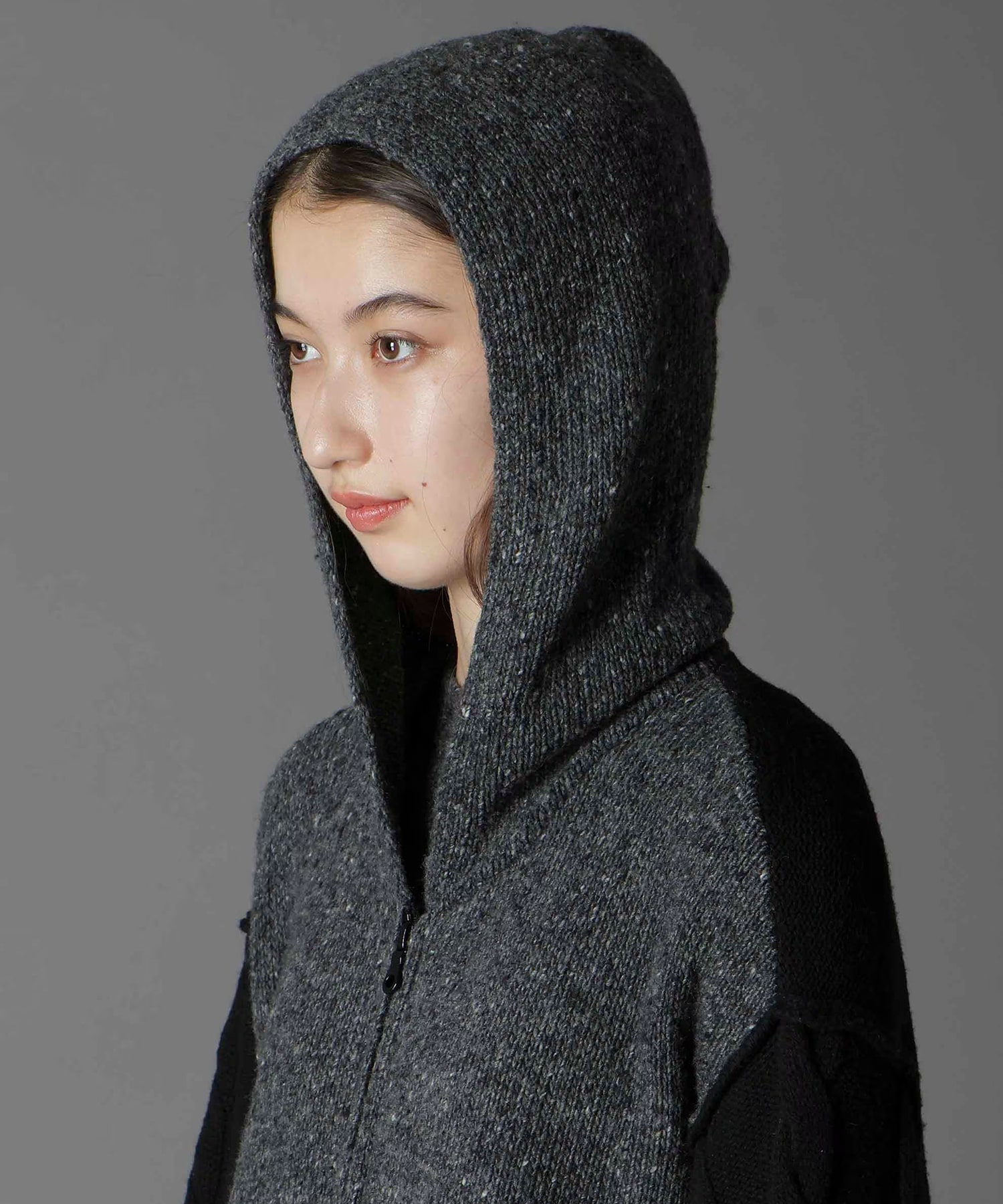 FINE MERINO WOOL CABLE SWITCH UNBALANCE HOODIE GroundY