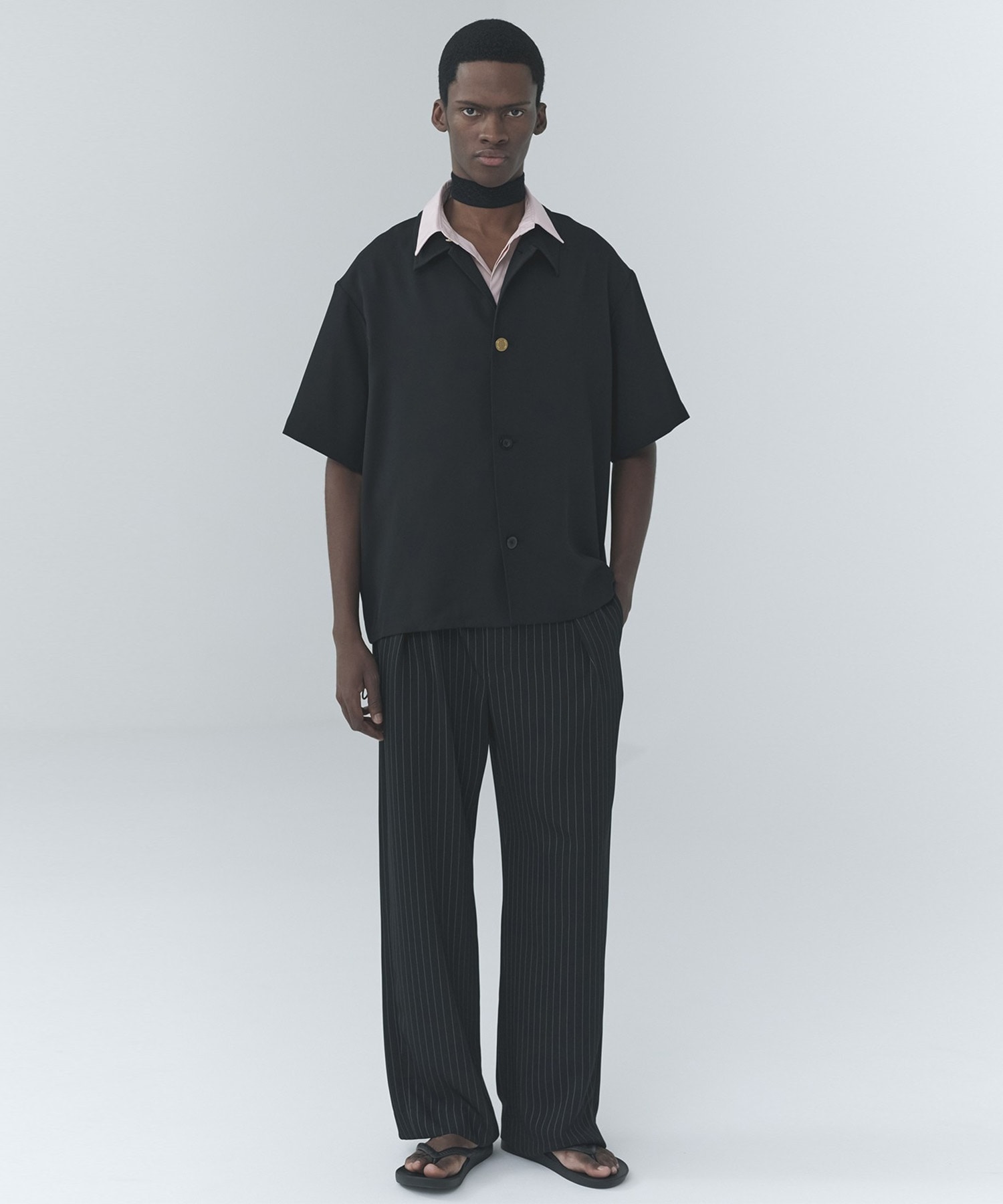 Stripe Double Cloth Tuck Wide Pant CULLNI