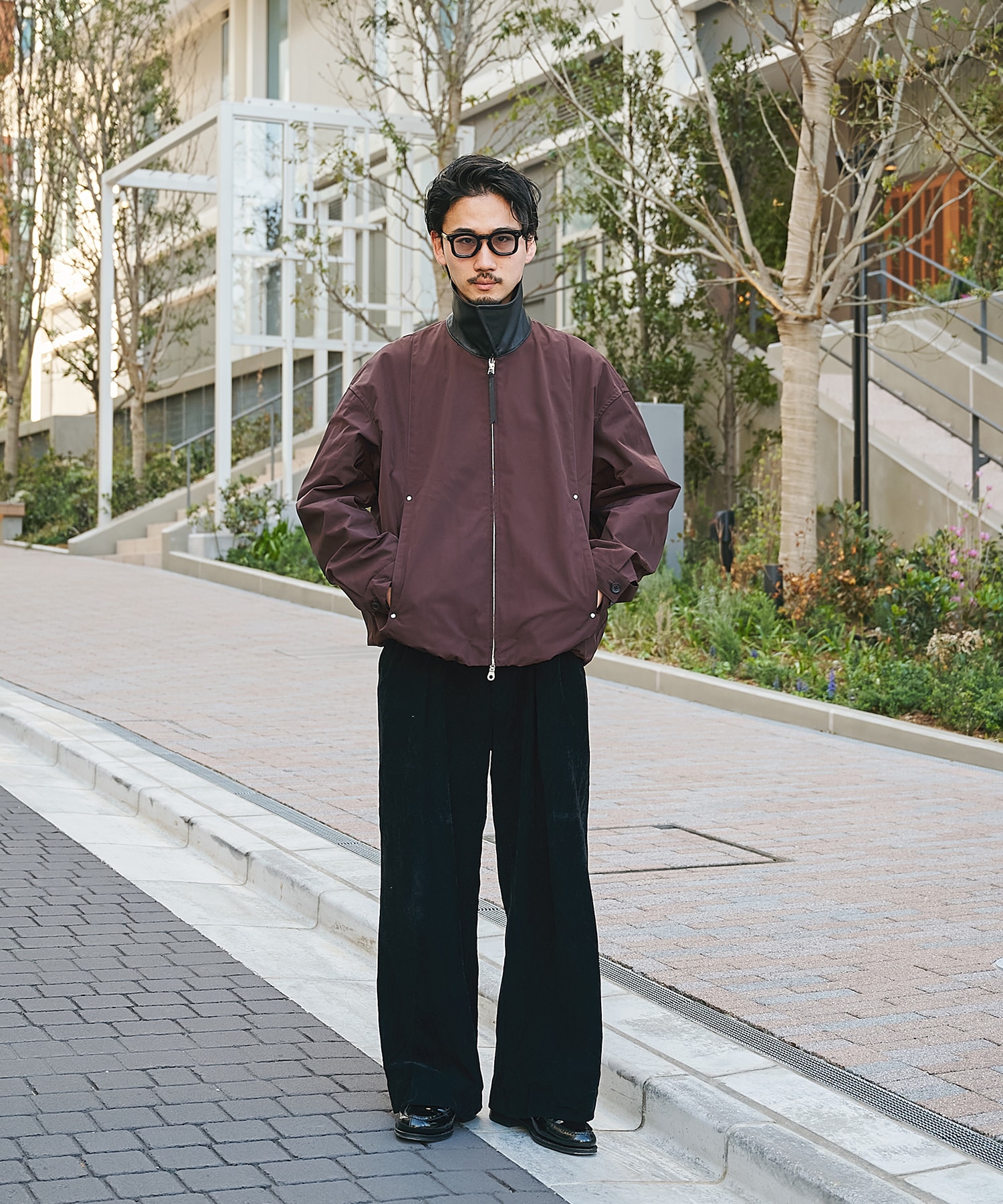 Leather collar Balloon Blouson STUDIOUS
