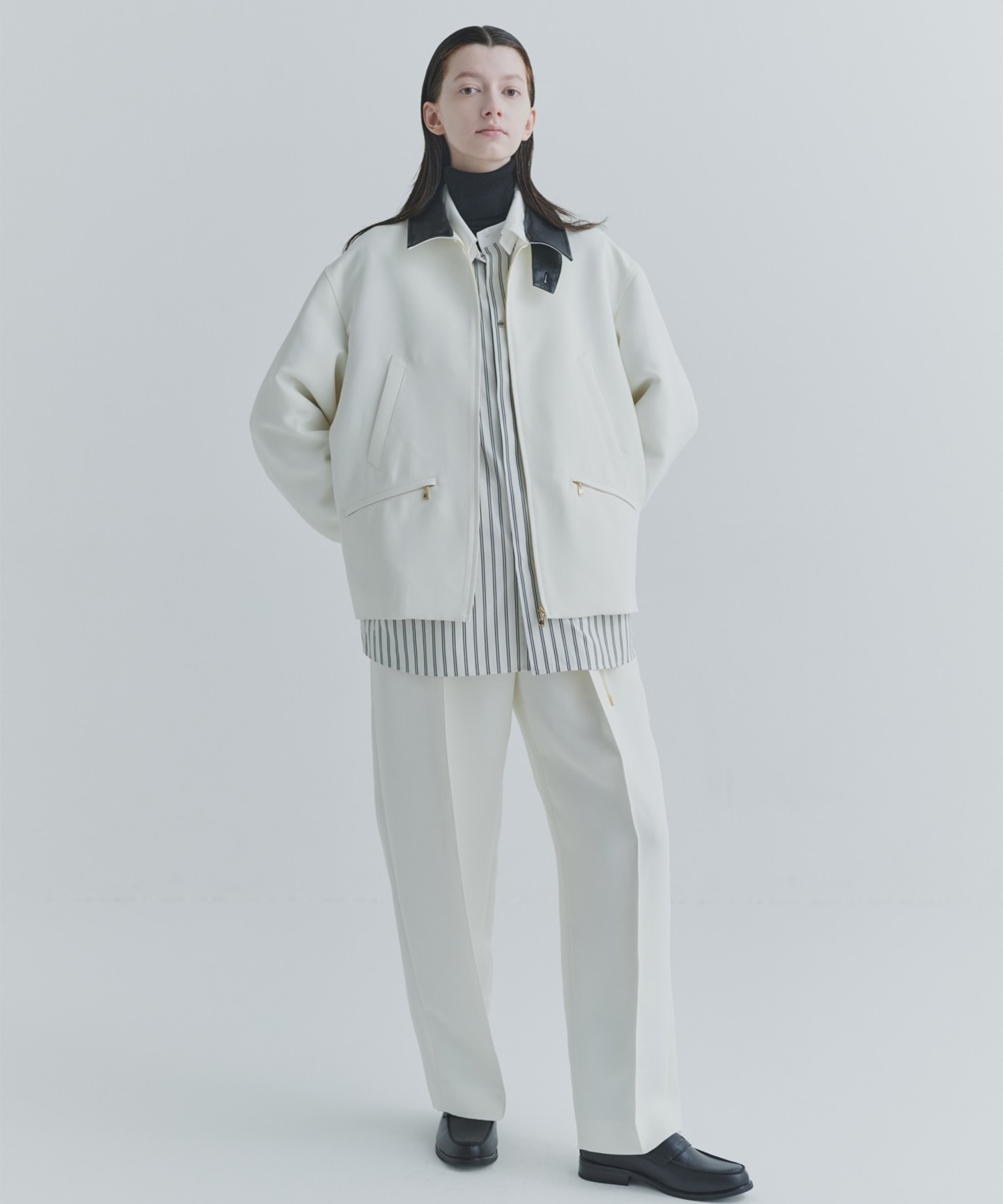 Structuerd Twill Double Cloth Leather Collar Blouson CULLNI