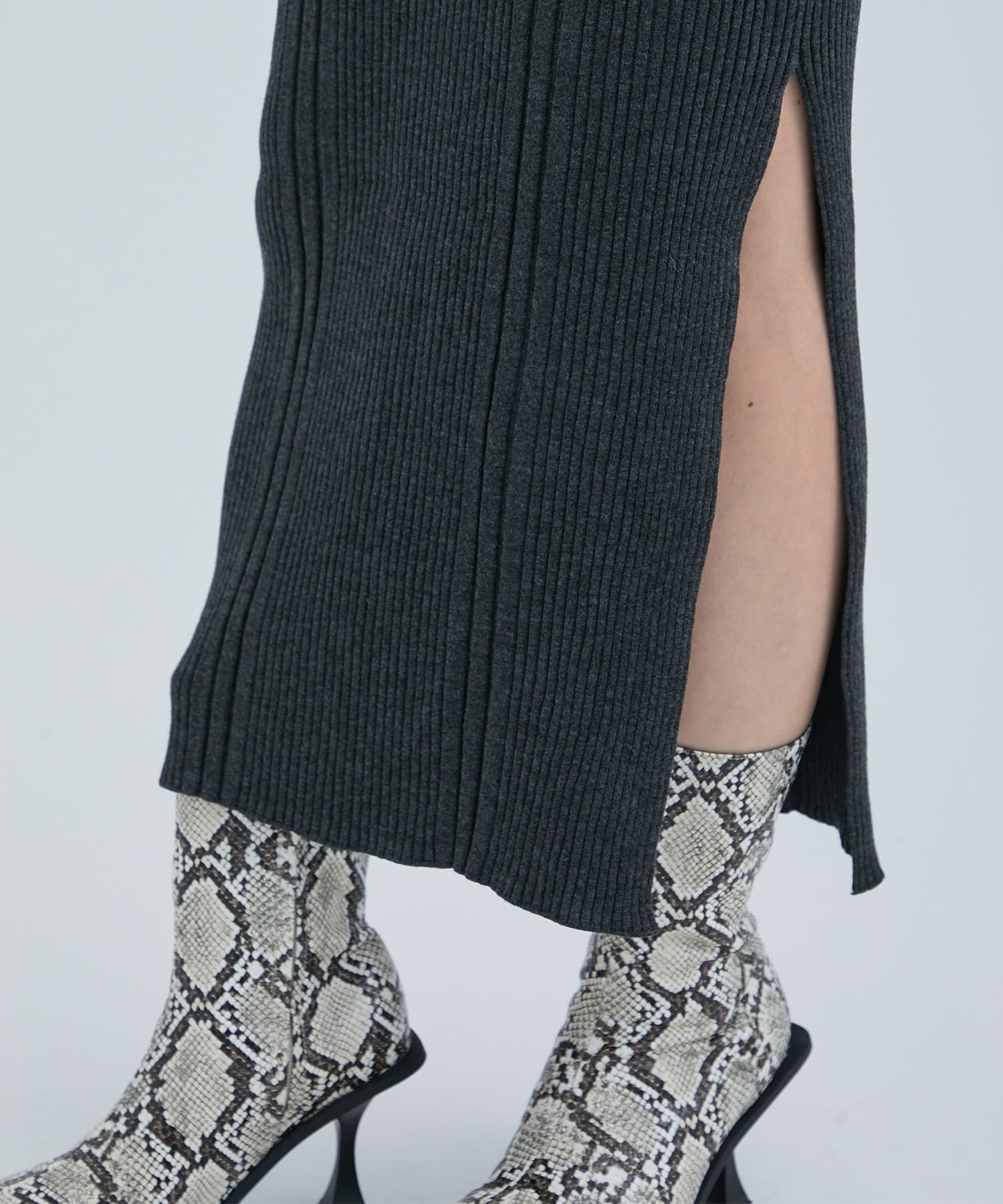 Design Neck Knit Dress(1 DARK GREY): STUDIOUS: WOMENS｜ STUDIOUS
