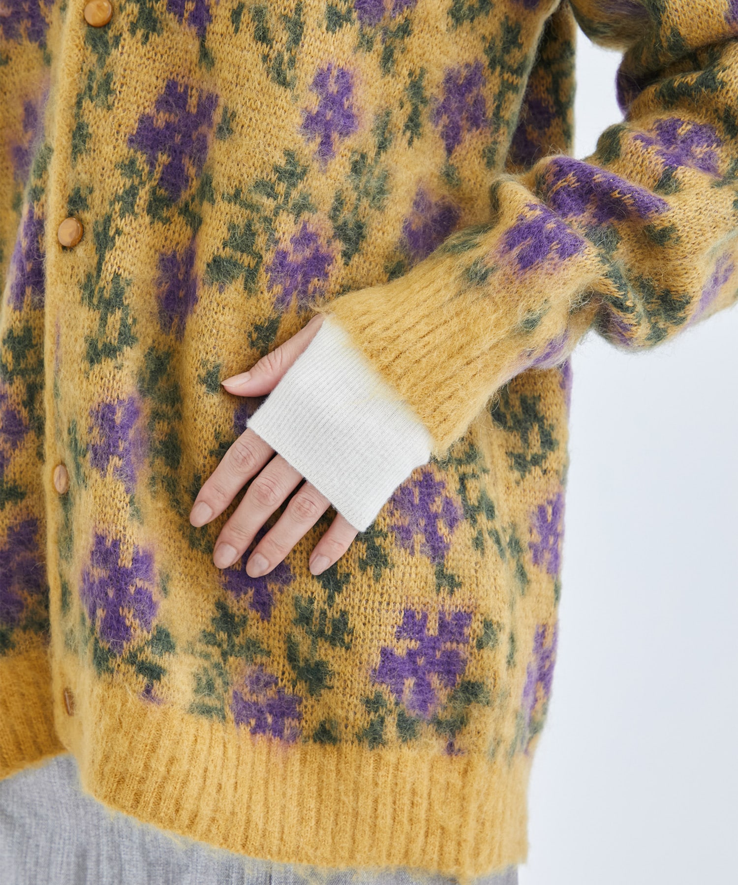 Mohair Cardigan - Flower(S YELLOW): Needles: WOMENS｜ STUDIOUS