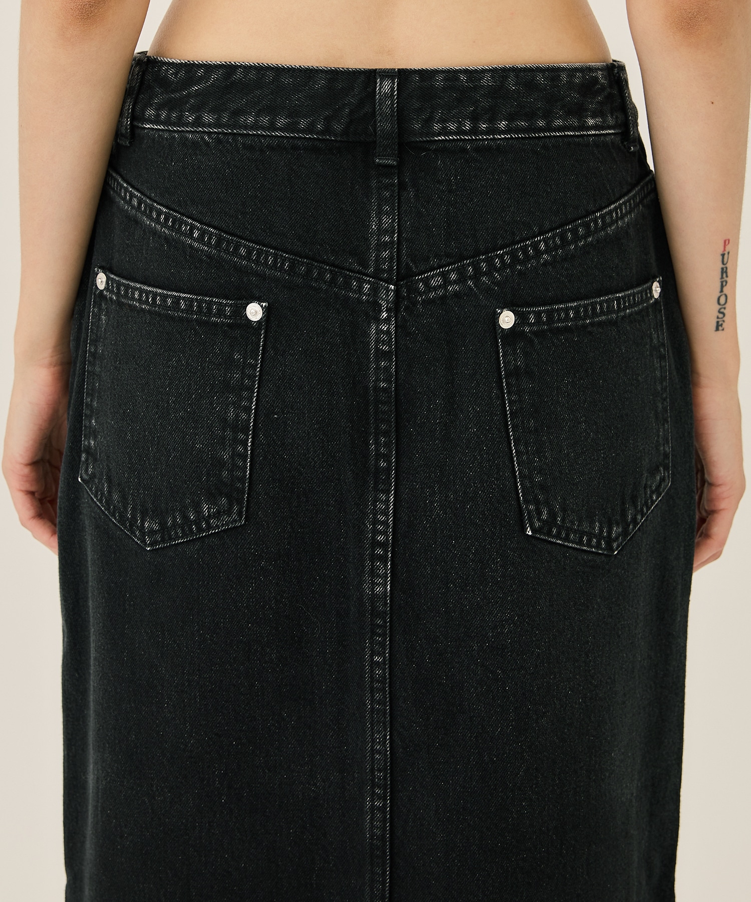 WASHED DENIM ZIPPED LONG SKIRT(M BLACK): JOHN LAWRENCE SULLIVAN