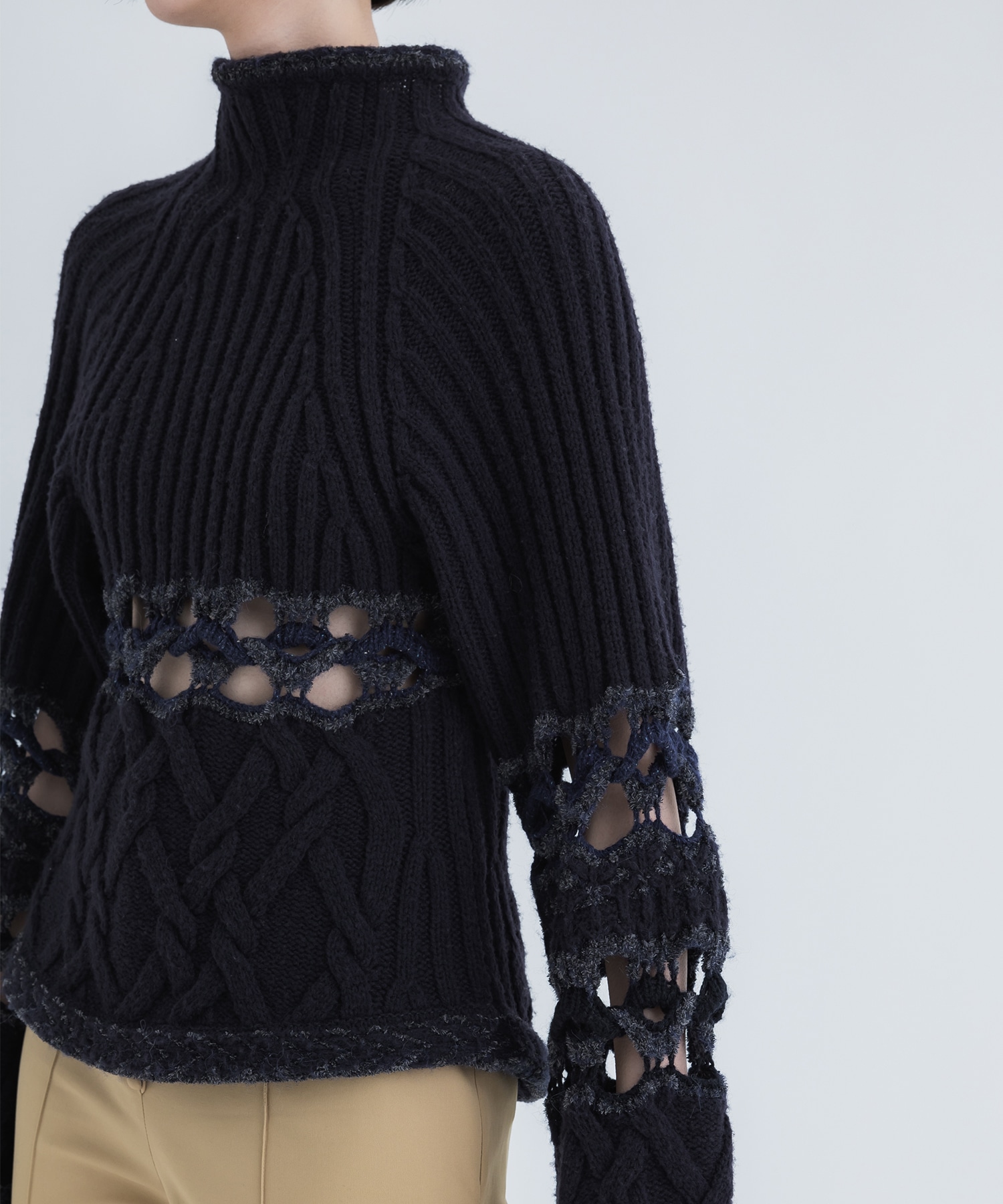 Basket Pattern Combination Knitted Pullover Mame Kurogouchi