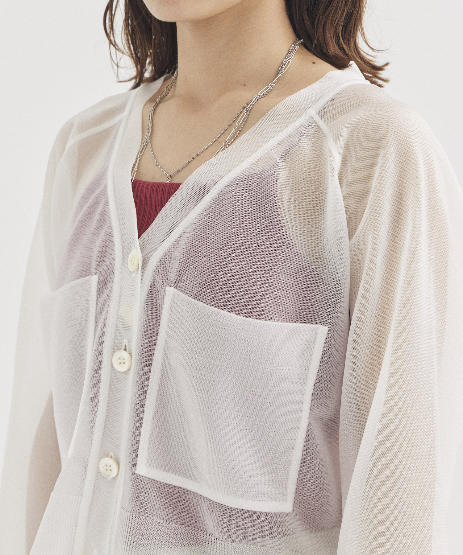 V-Neck Sheer Knit Cardigan STUDIOUS