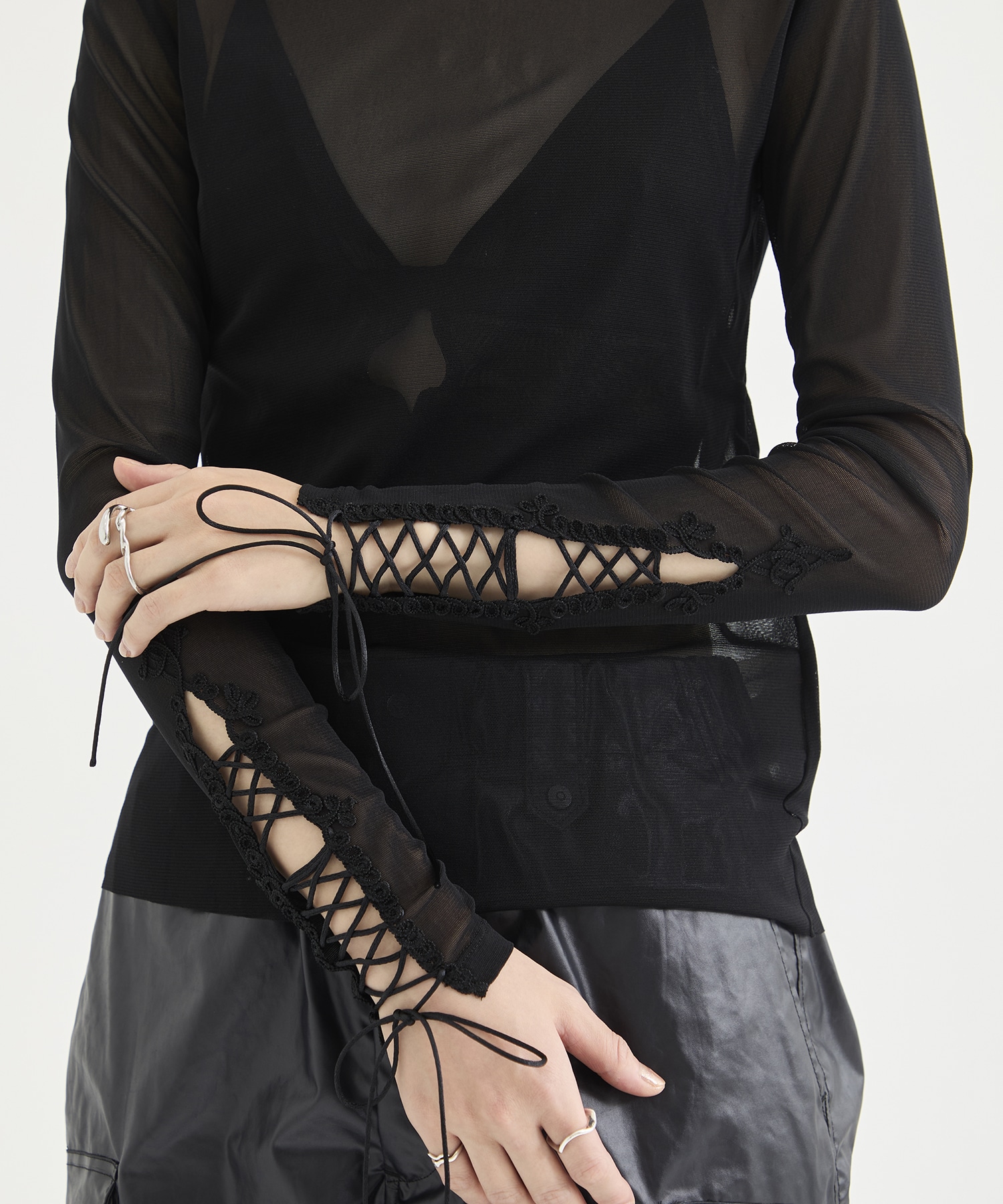 lace up sleeve sheer tops tanakadaisuke