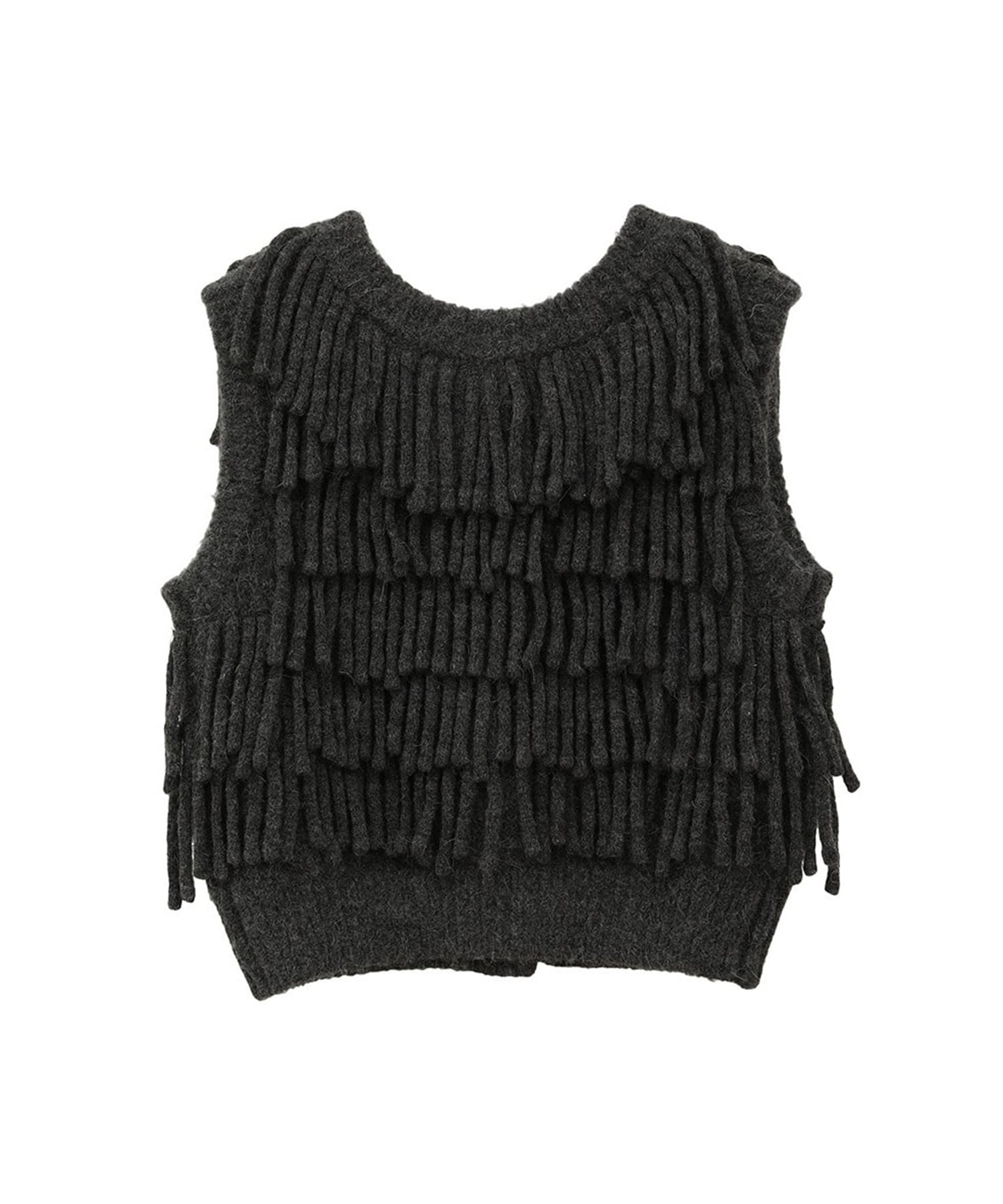 W FACE FRINGE KNIT VEST CLANE