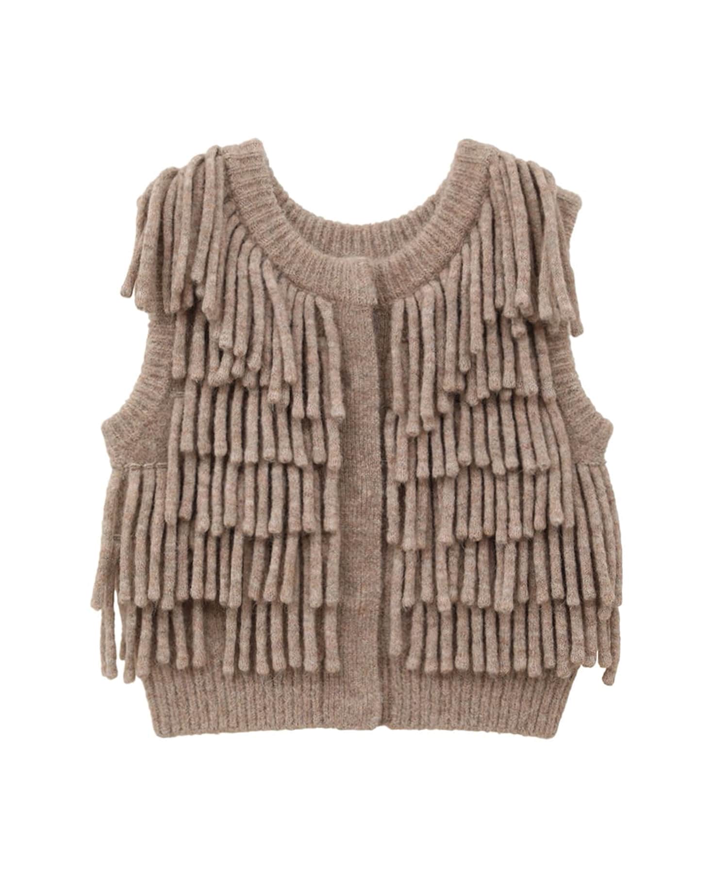 W FACE FRINGE KNIT VEST CLANE