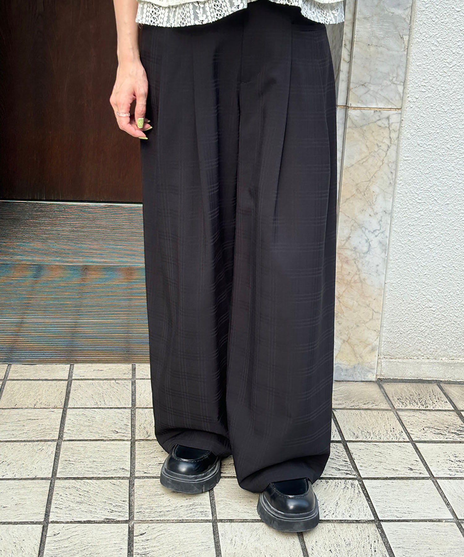 CHECK RELAX WIDE PANTS NOUNLESS