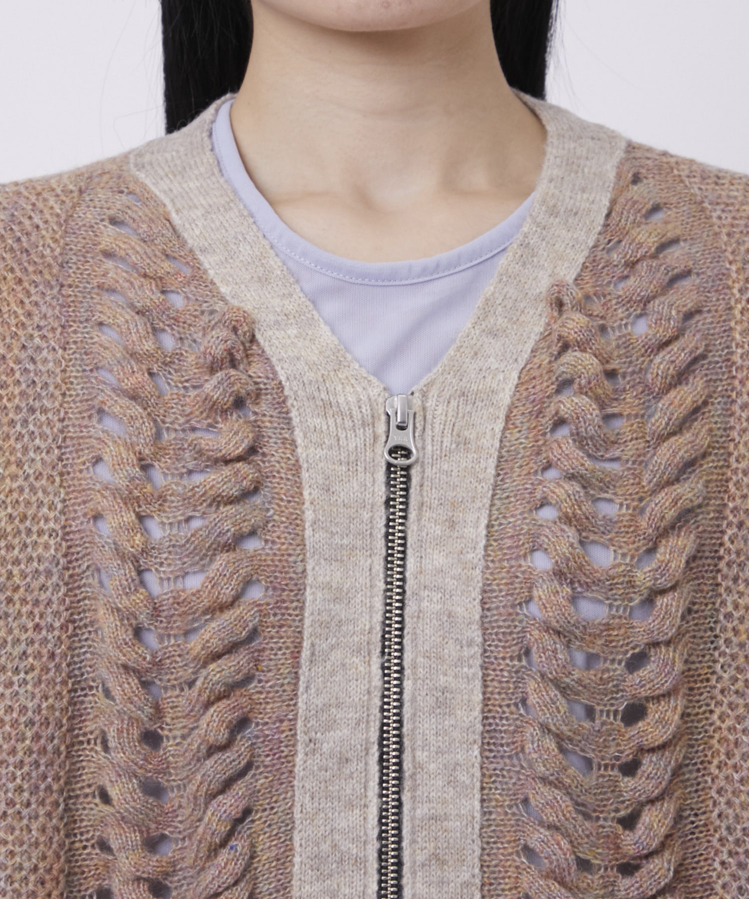 ウールモヘアZIP Knit Cardigan PEIEN