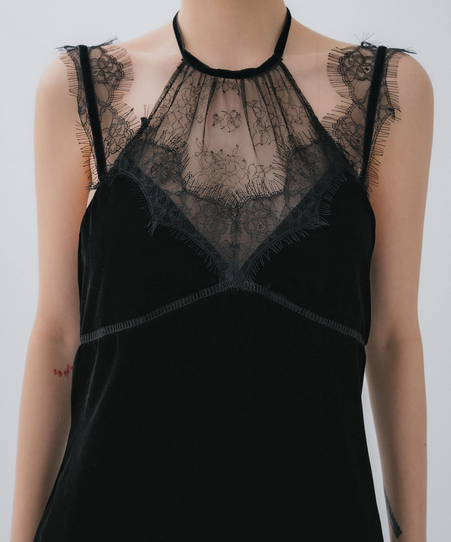 flower lace black velour camisole dress tanakadaisuke