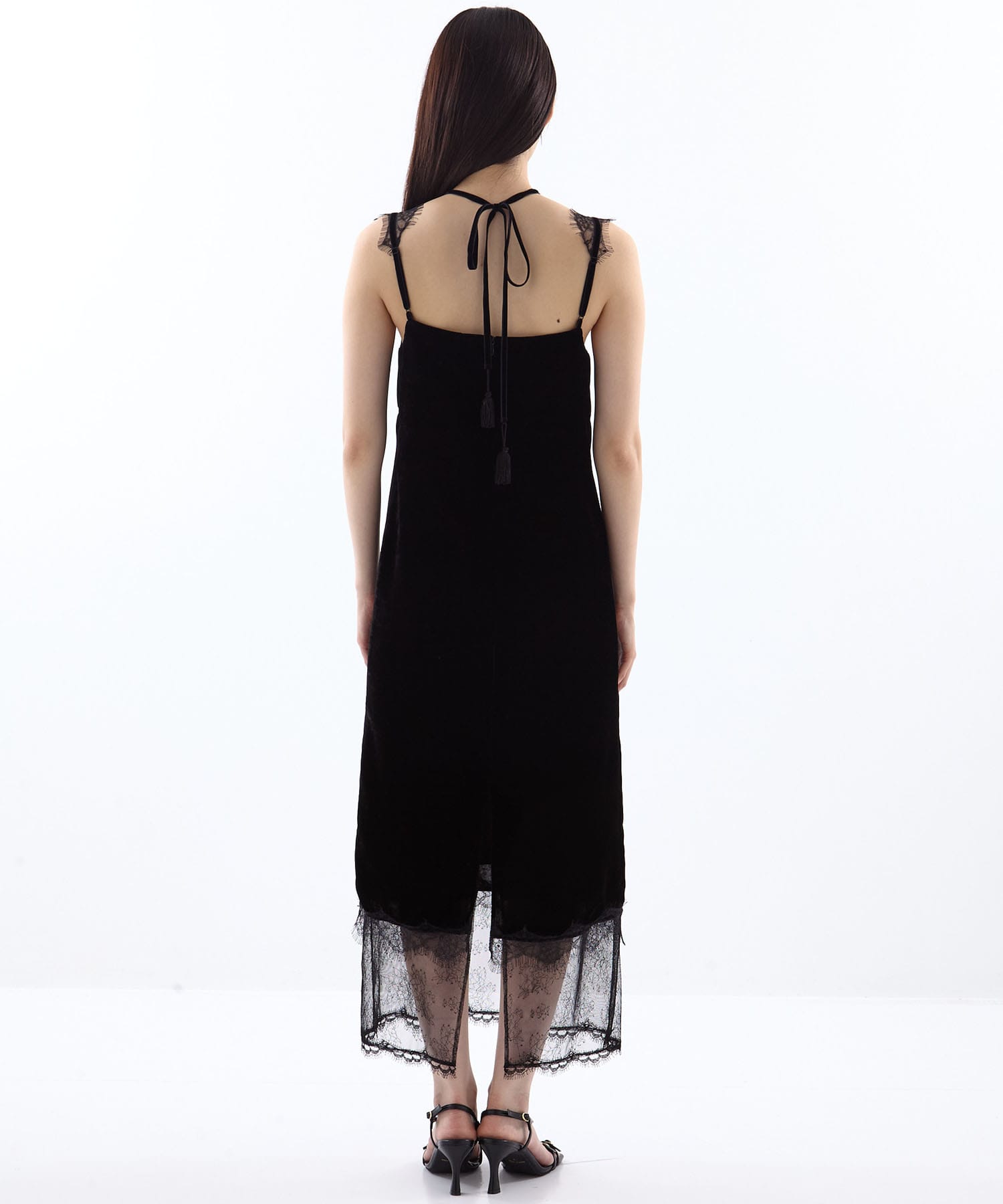 flower lace black velour camisole dress tanakadaisuke