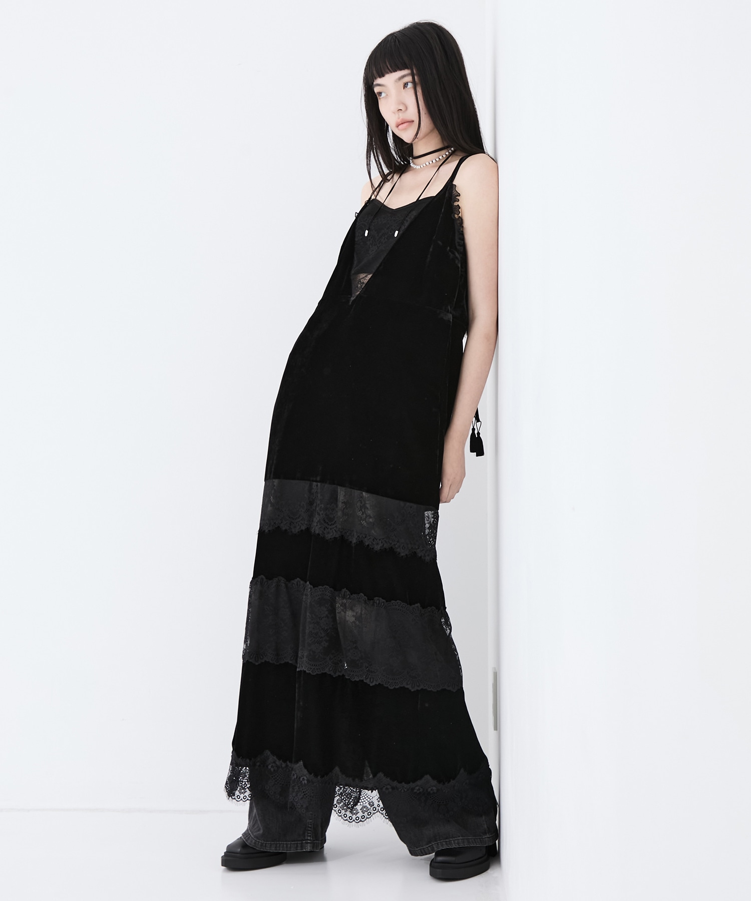 別注black lace velour camisole dress tanakadaisuke