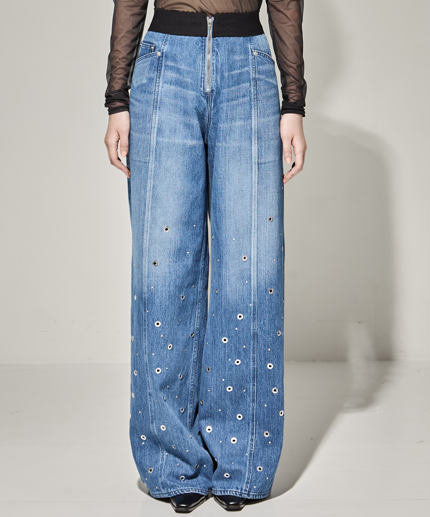 ORGANIC COTTON DENIM WIDE-LEG JEANS WITH STUDS FETICO