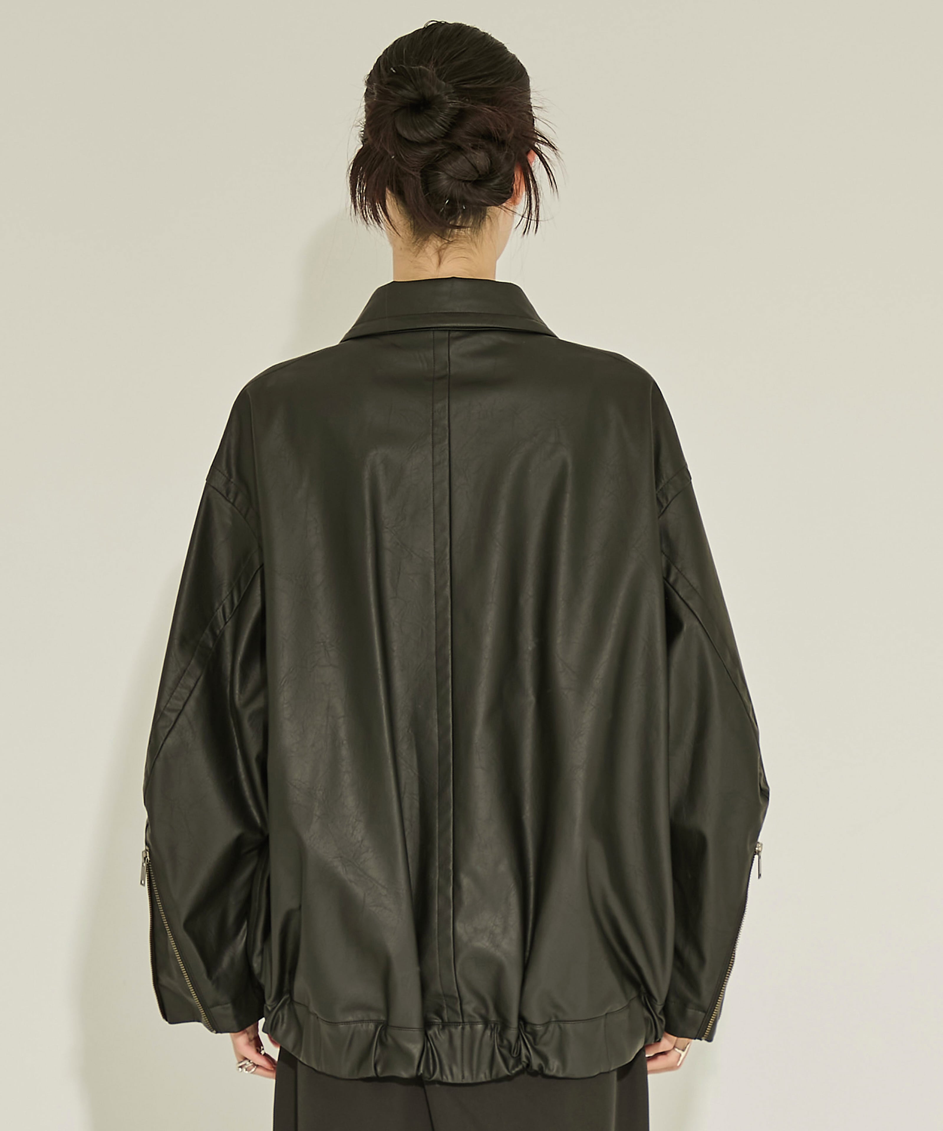 Faux Leather Stand Collar Blouson STUDIOUS